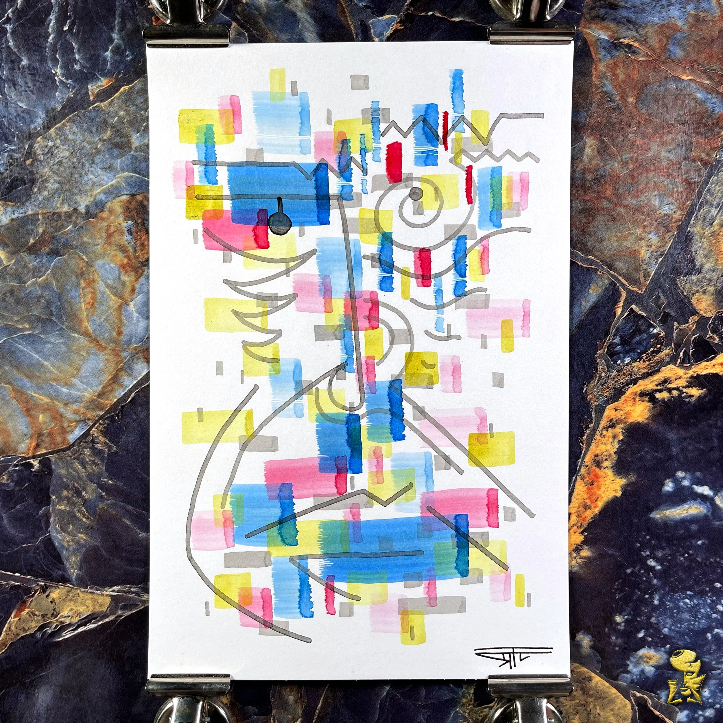 #2217 The Many Faces: Abstract Ink Painting by Ray Taylor