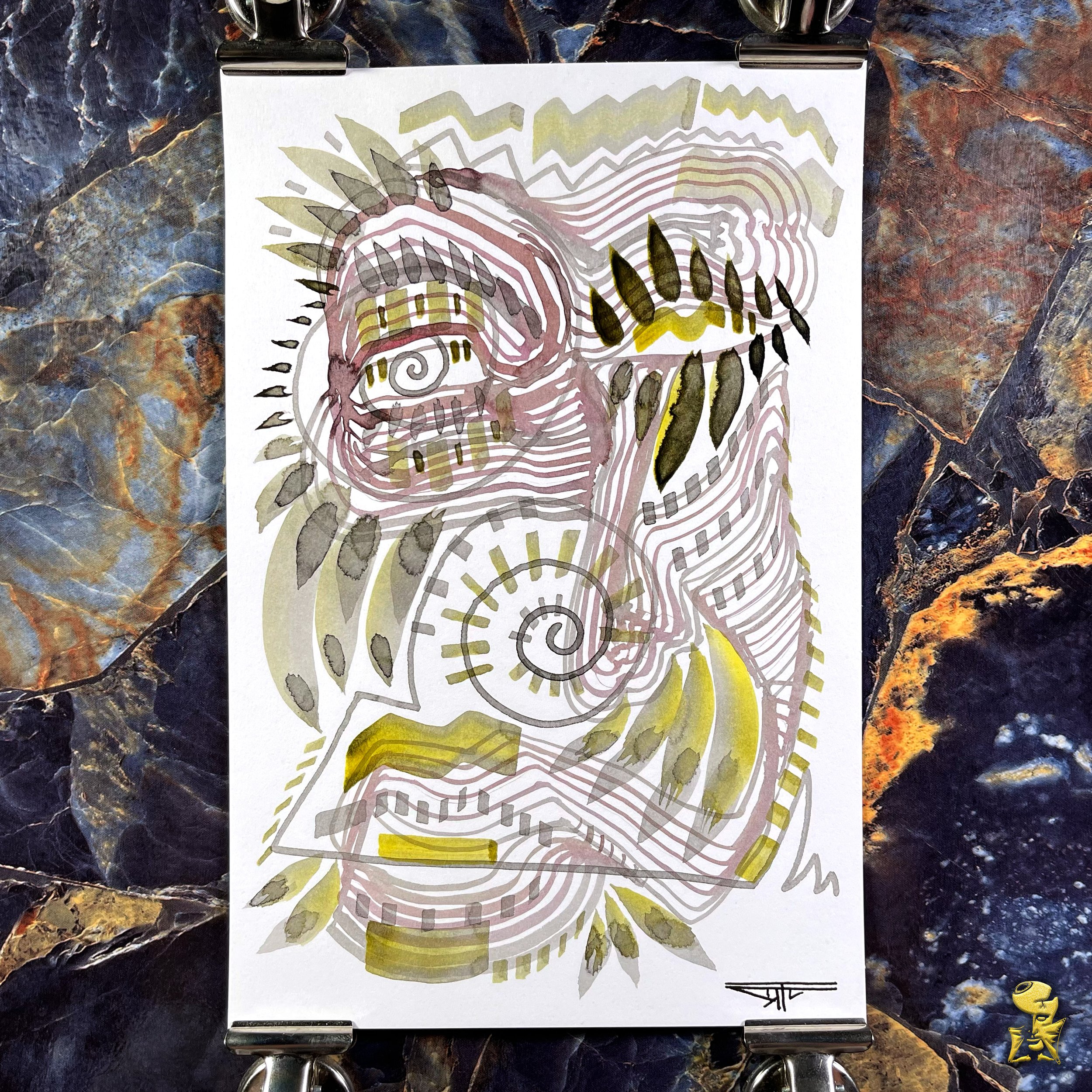 #2219 The Many Faces: Abstract Ink Painting by Ray Taylor
