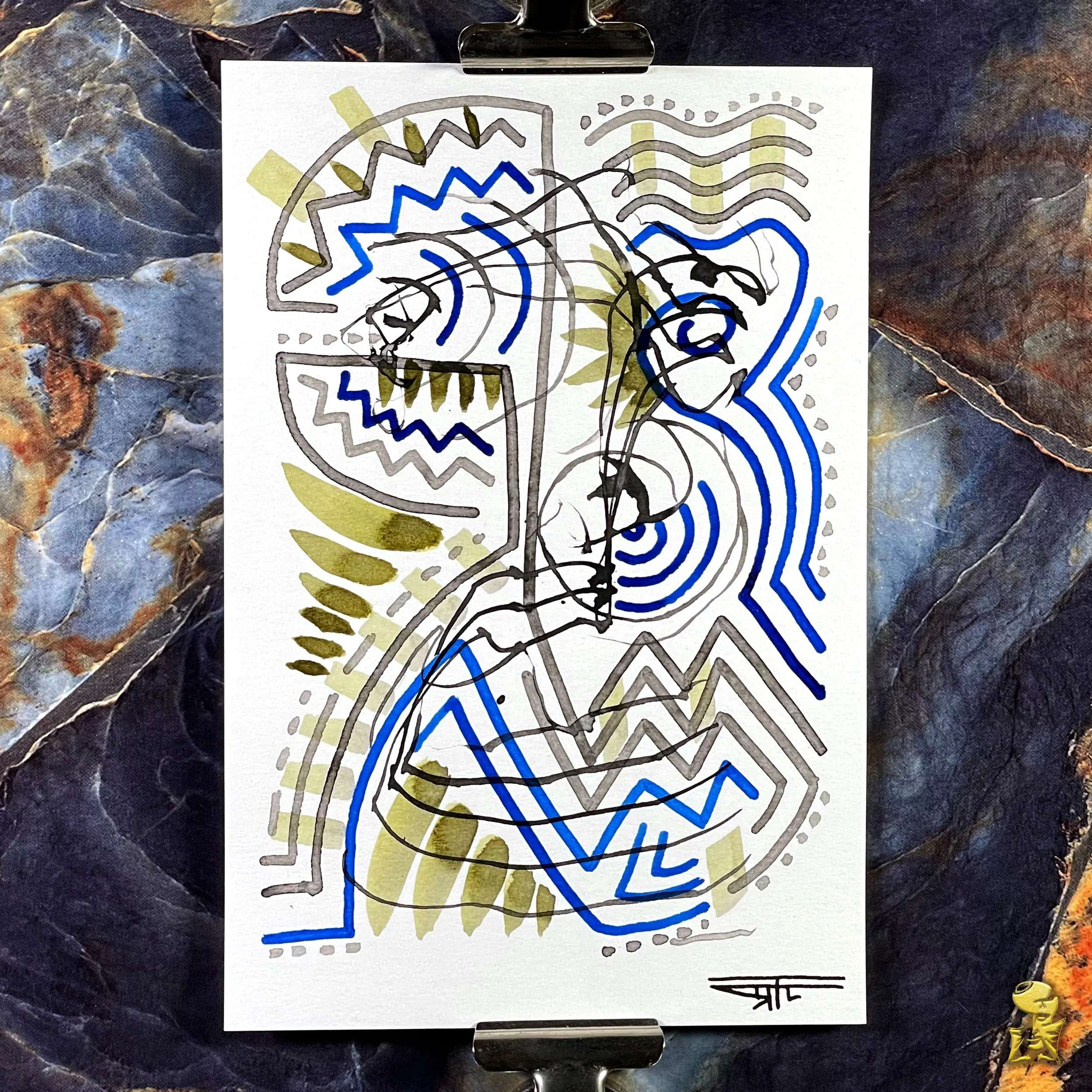 #2222 The Many Faces: Abstract Ink Painting by Ray Taylor