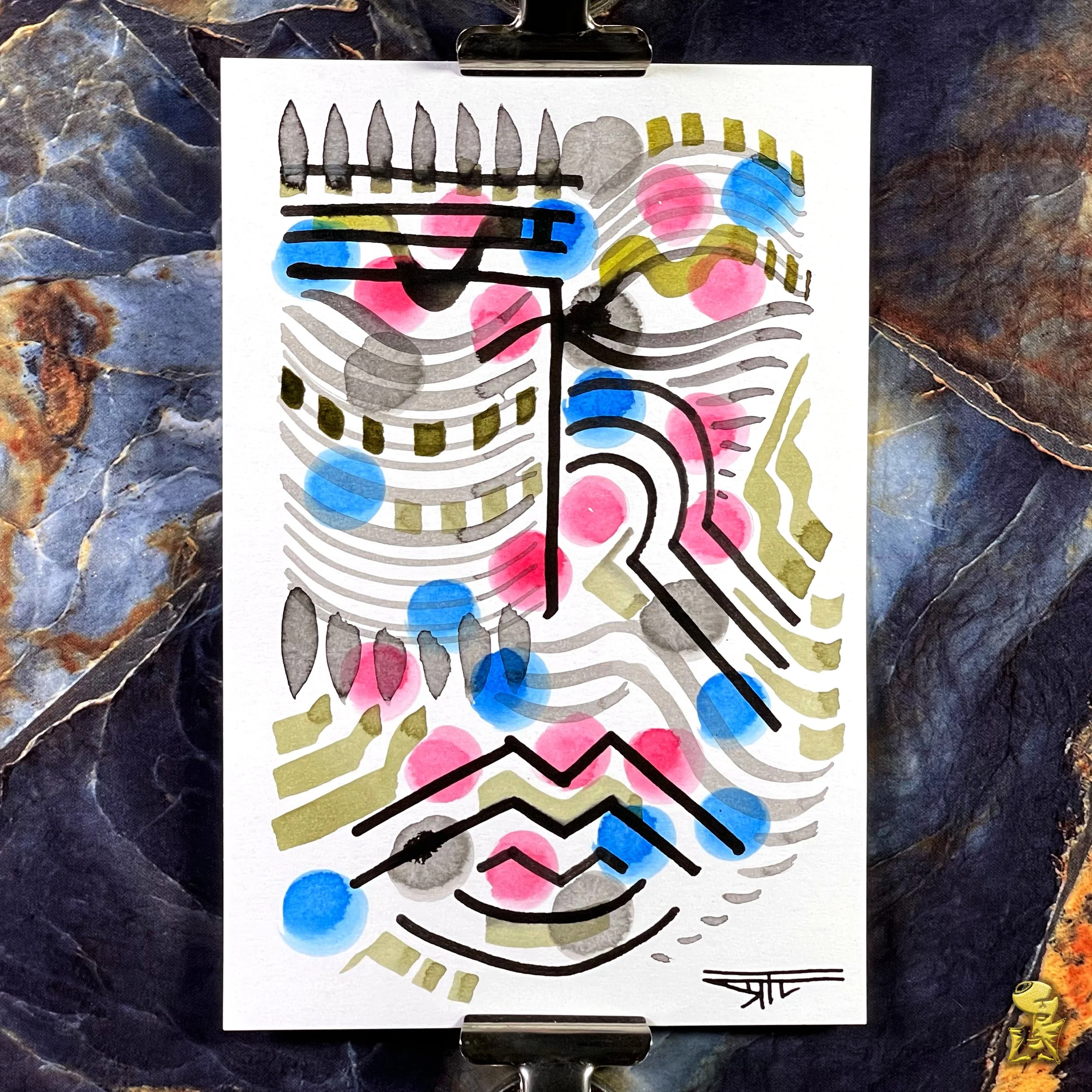 #2225 The Many Faces: Abstract Ink Painting by Ray Taylor
