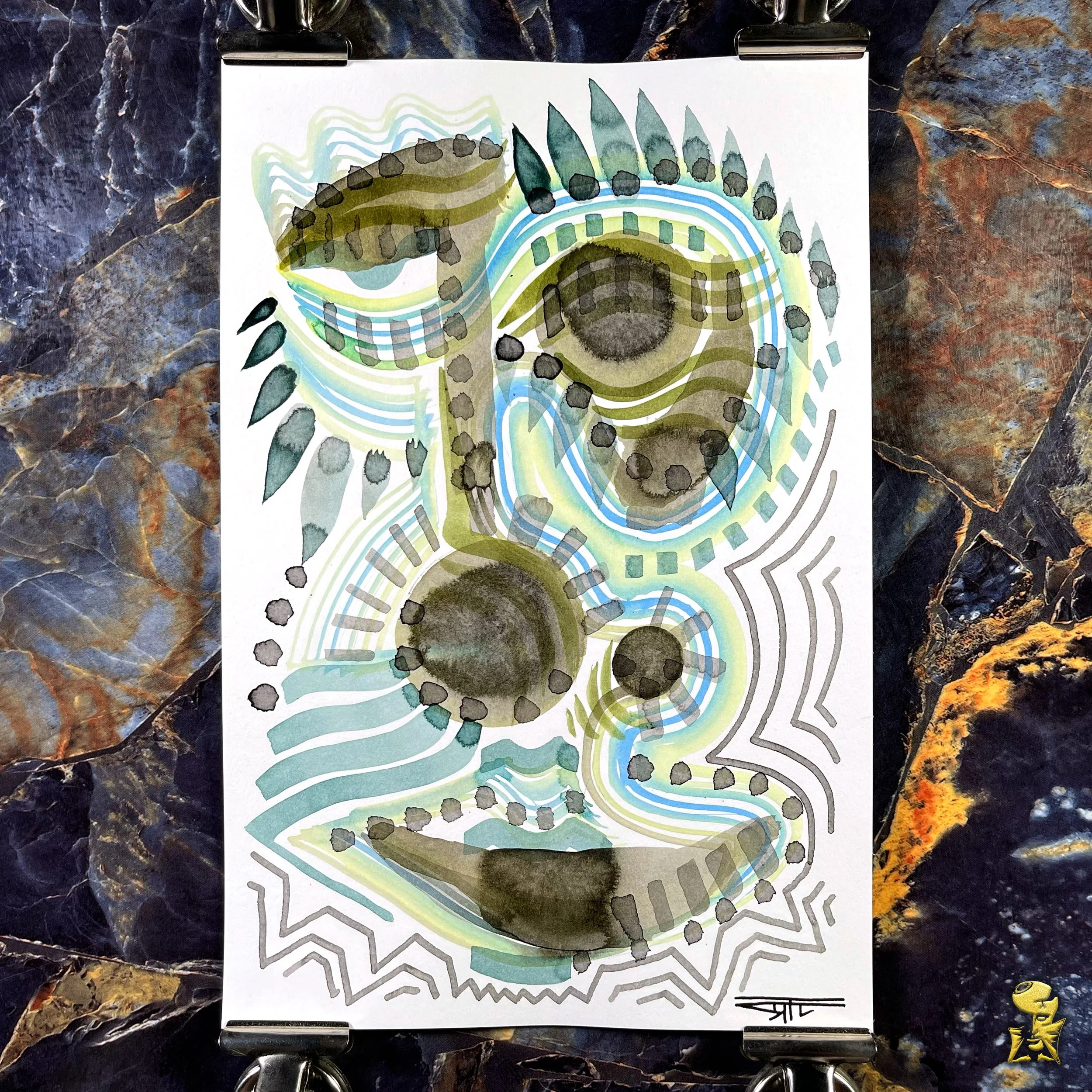 #2228 The Many Faces: Abstract Ink Painting by Ray Taylor