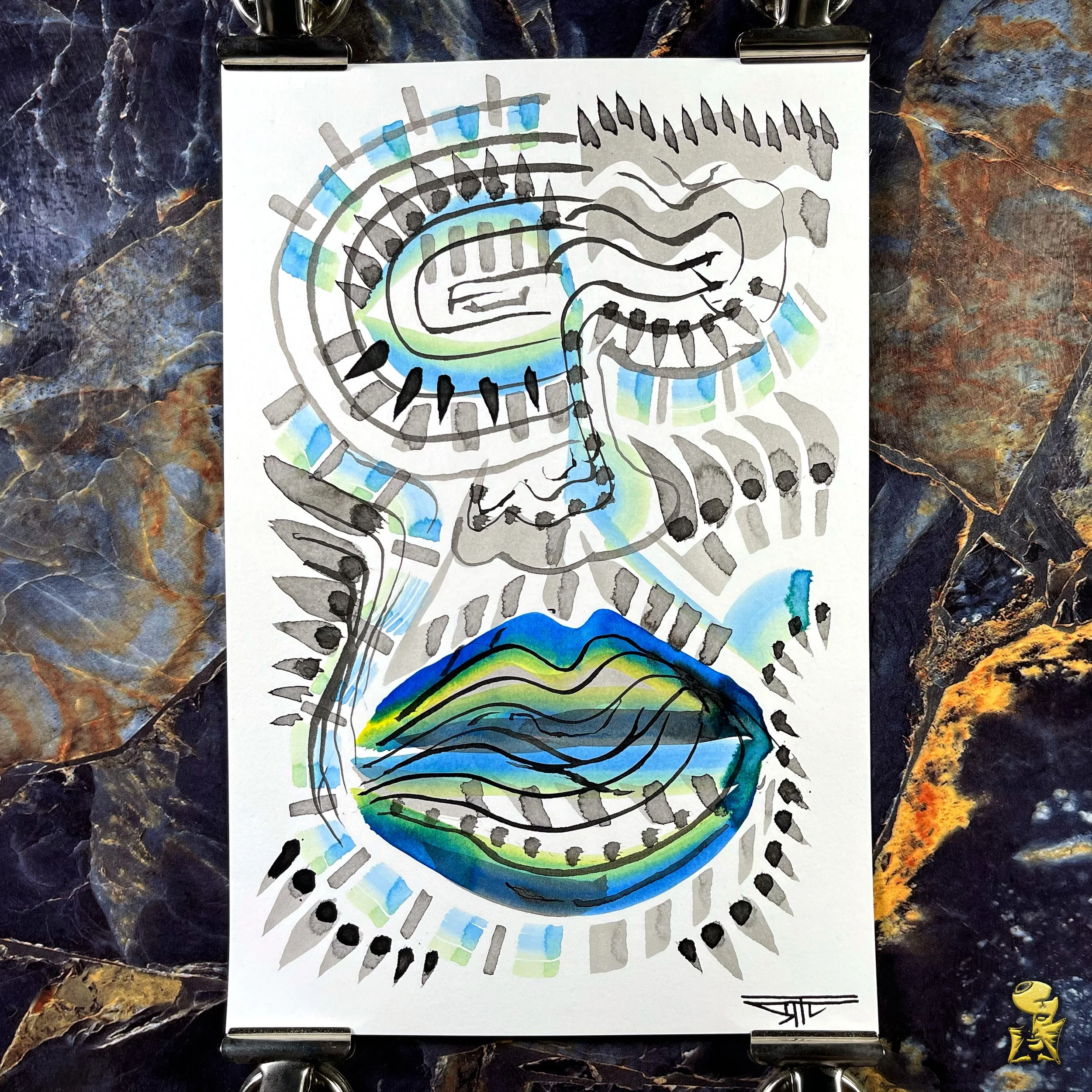 #2230 The Many Faces: Abstract Ink Painting by Ray Taylor