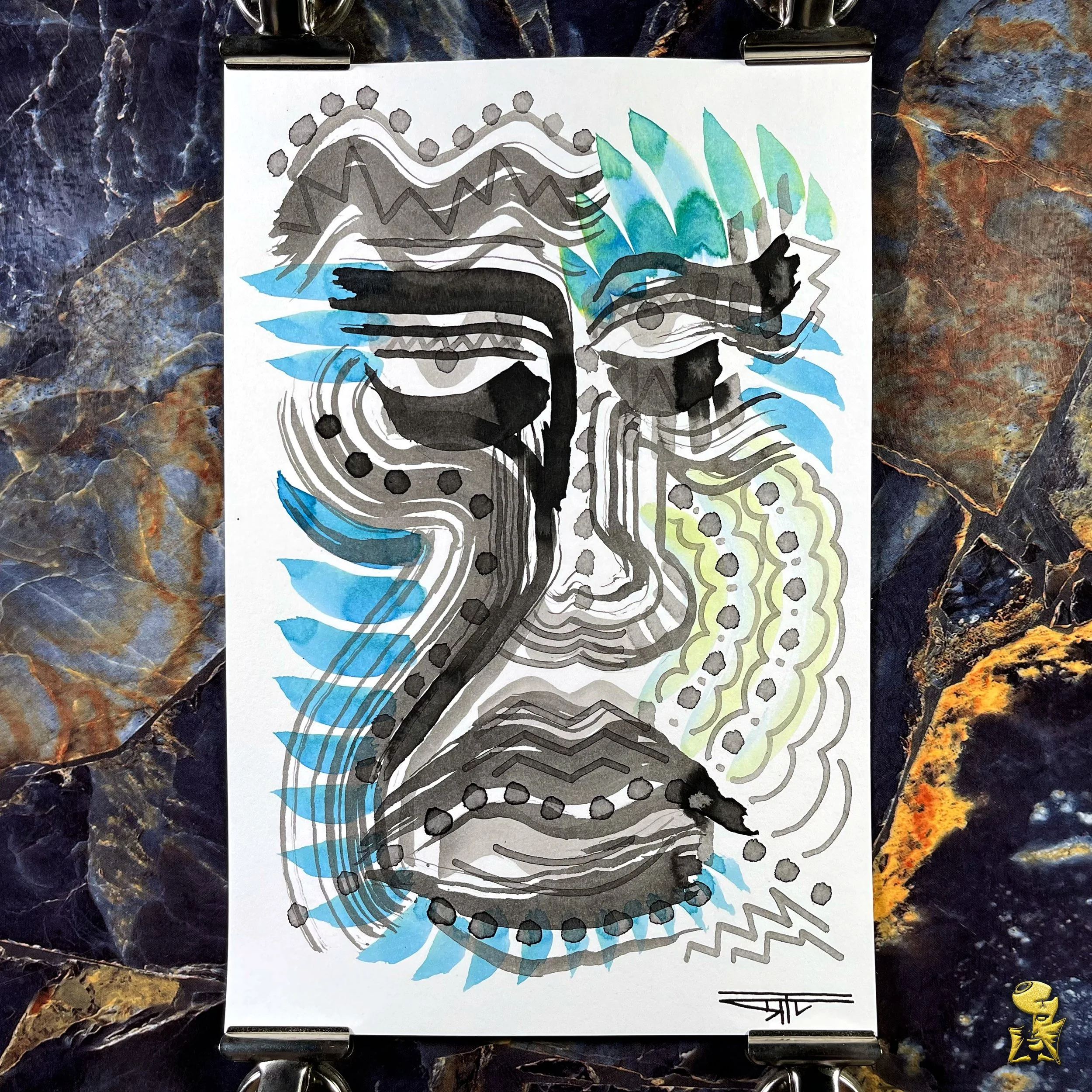 #2231 The Many Faces: Abstract Ink Painting by Ray Taylor