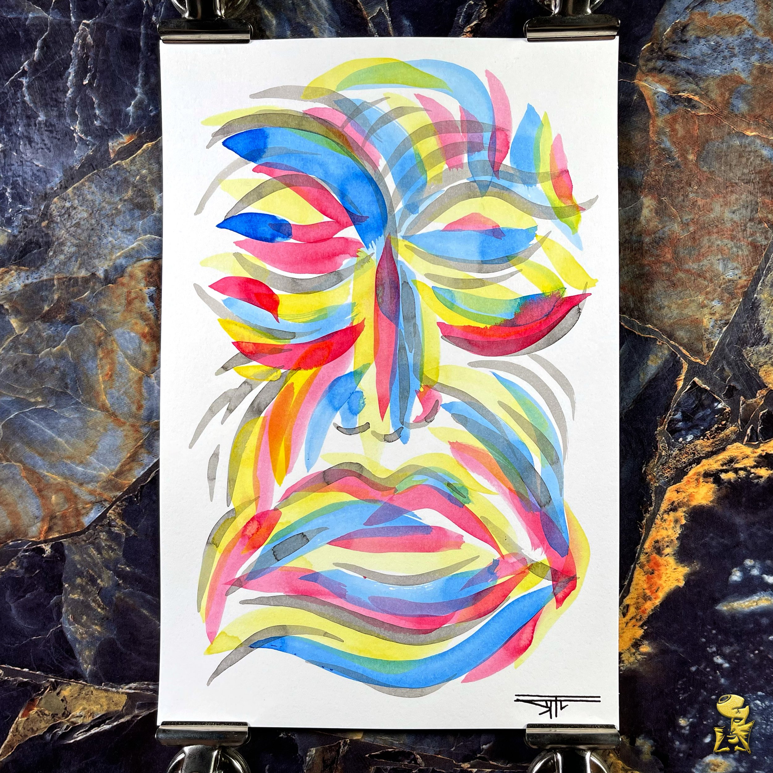 #2232 The Many Faces: Abstract Ink Painting by Ray Taylor