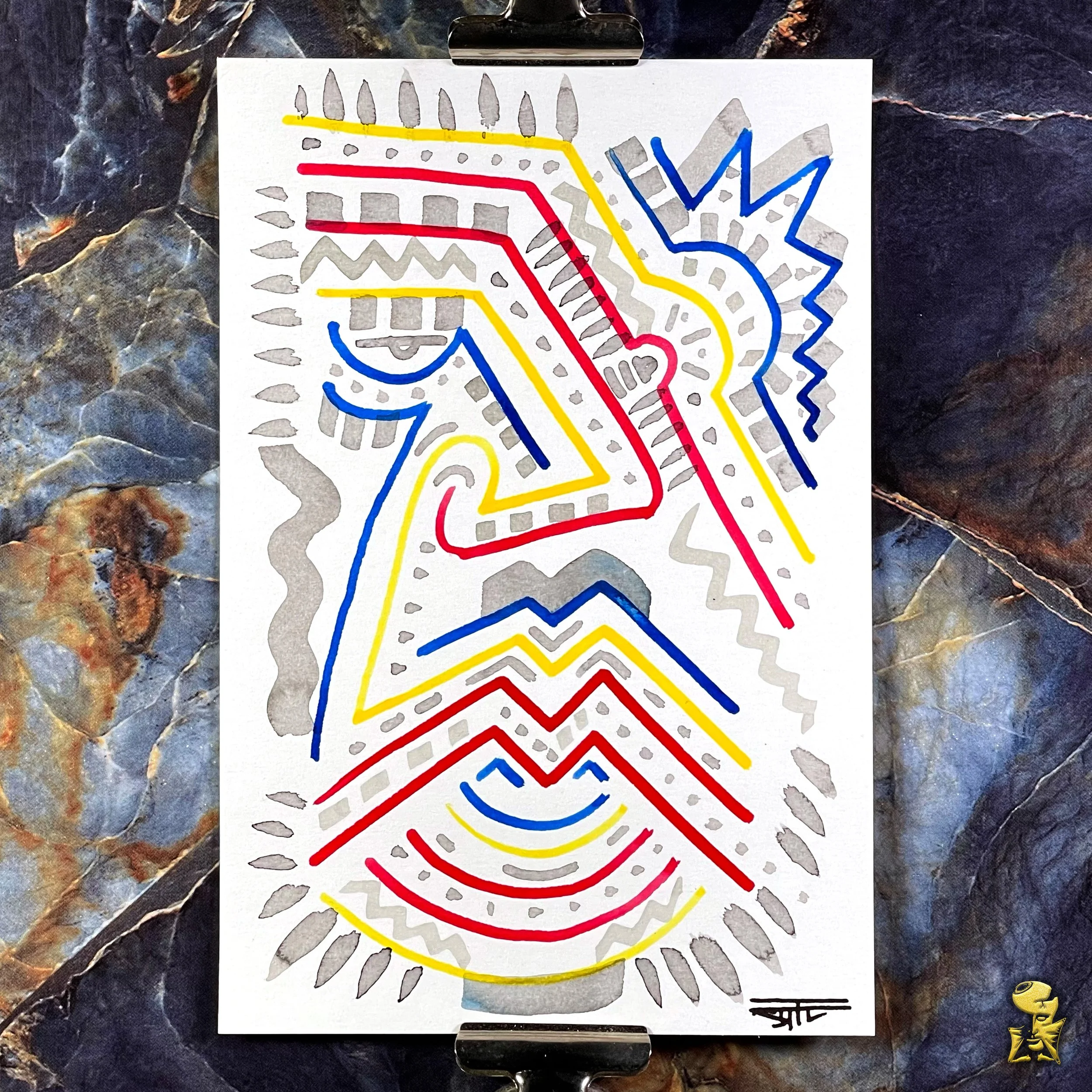 #2235 The Many Faces: Abstract Ink Painting by Ray Taylor