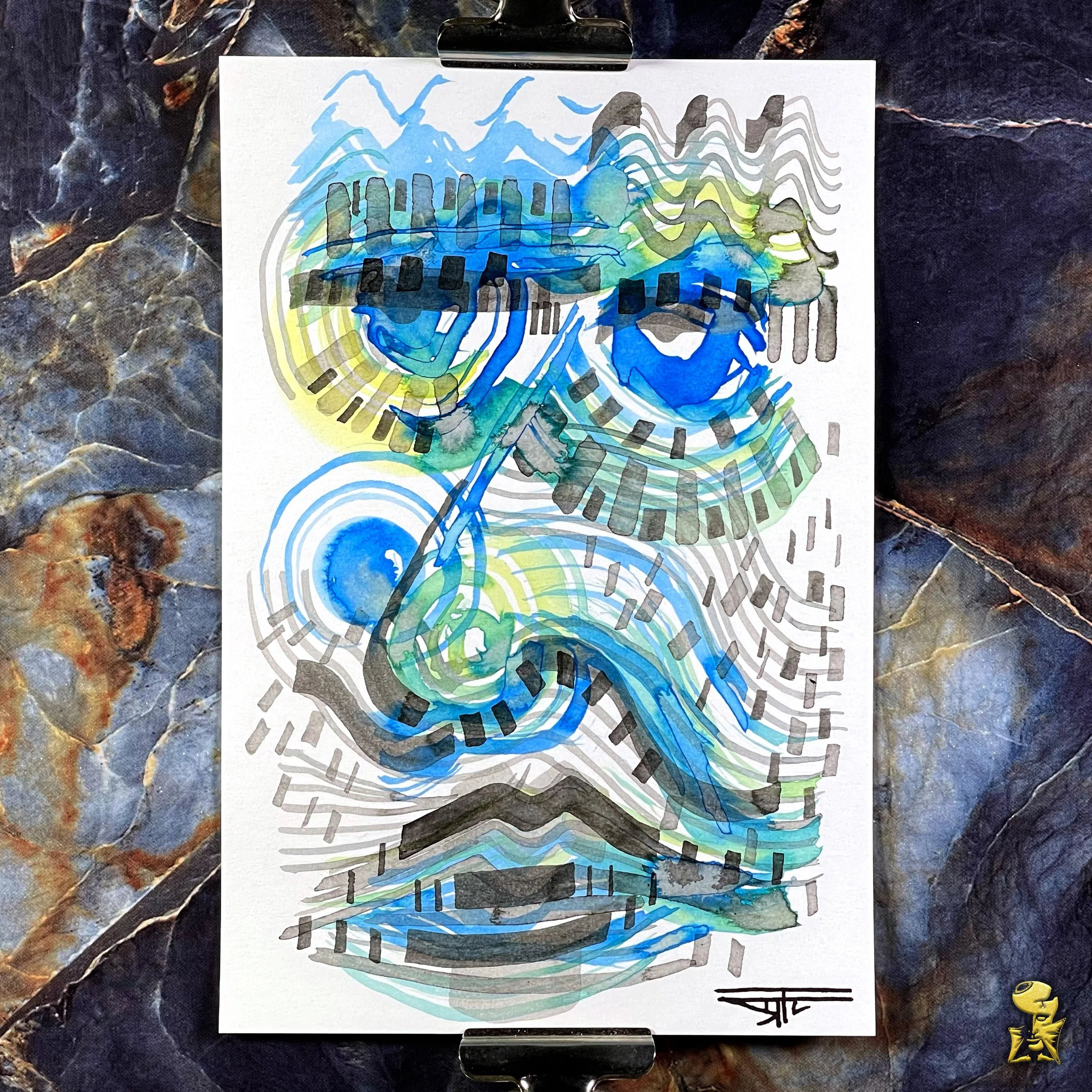 #2237 The Many Faces: Abstract Ink Painting by Ray Taylor