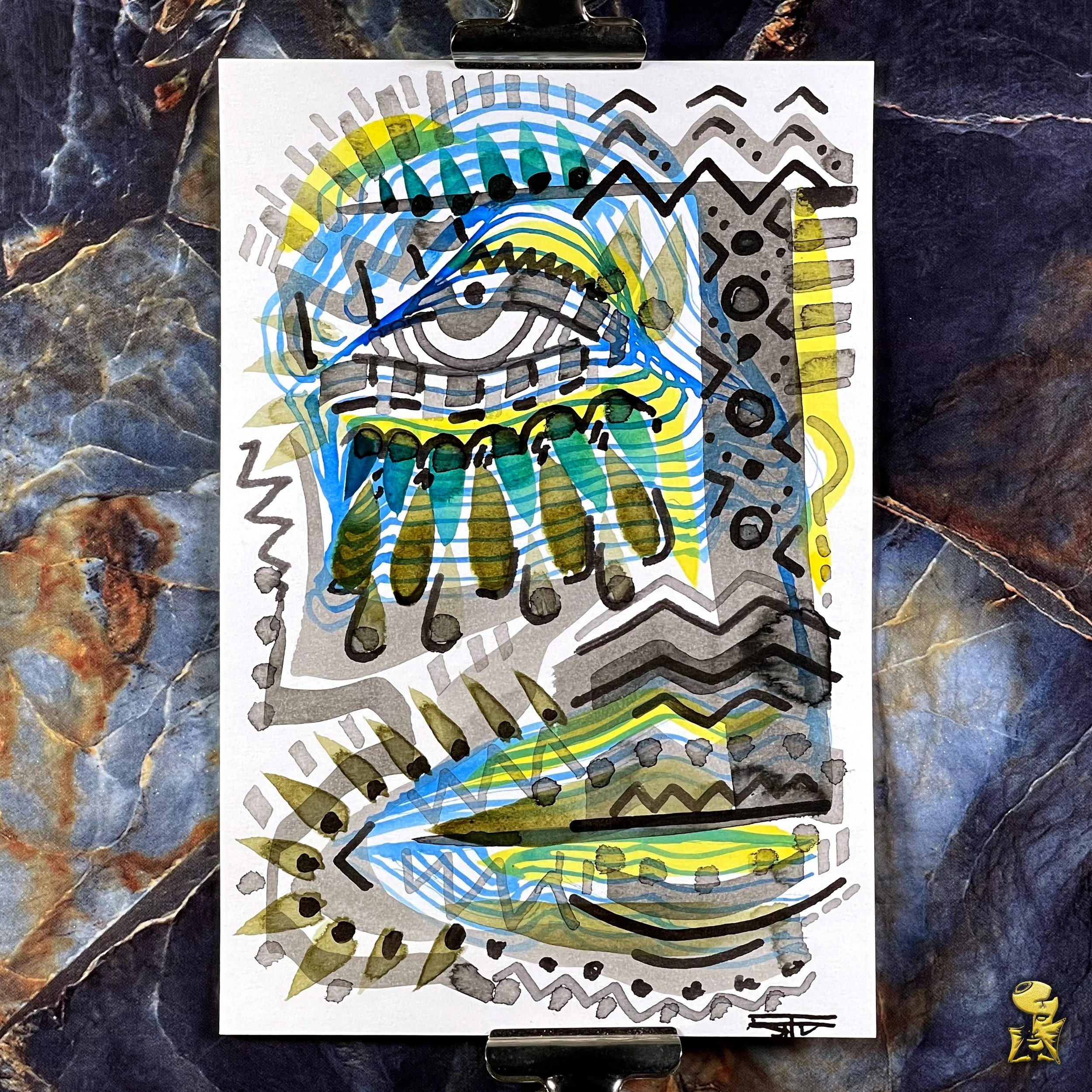#2240 The Many Faces: Abstract Ink Painting by Ray Taylor