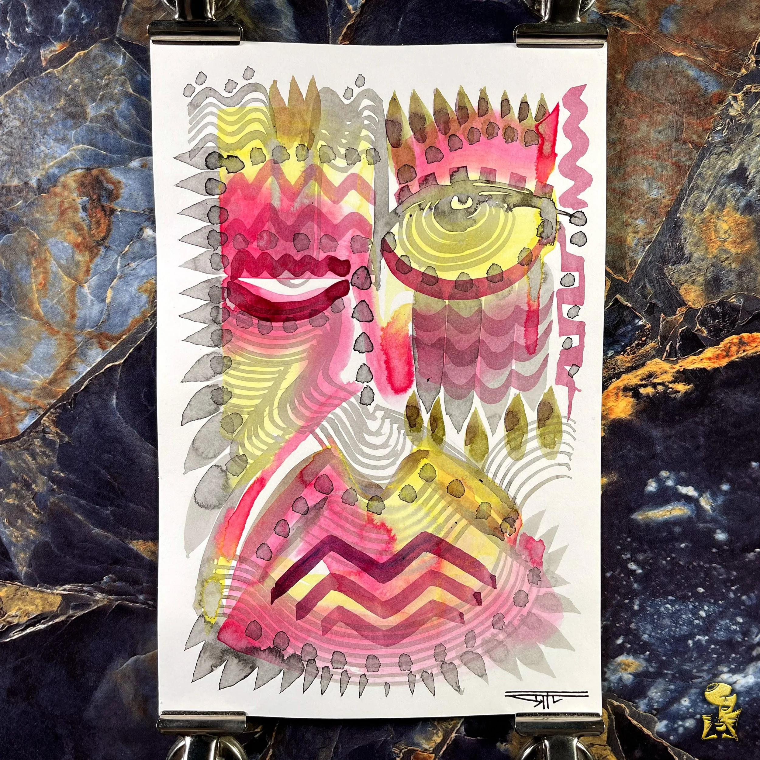 #2242 The Many Faces: Abstract Ink Painting by Ray Taylor