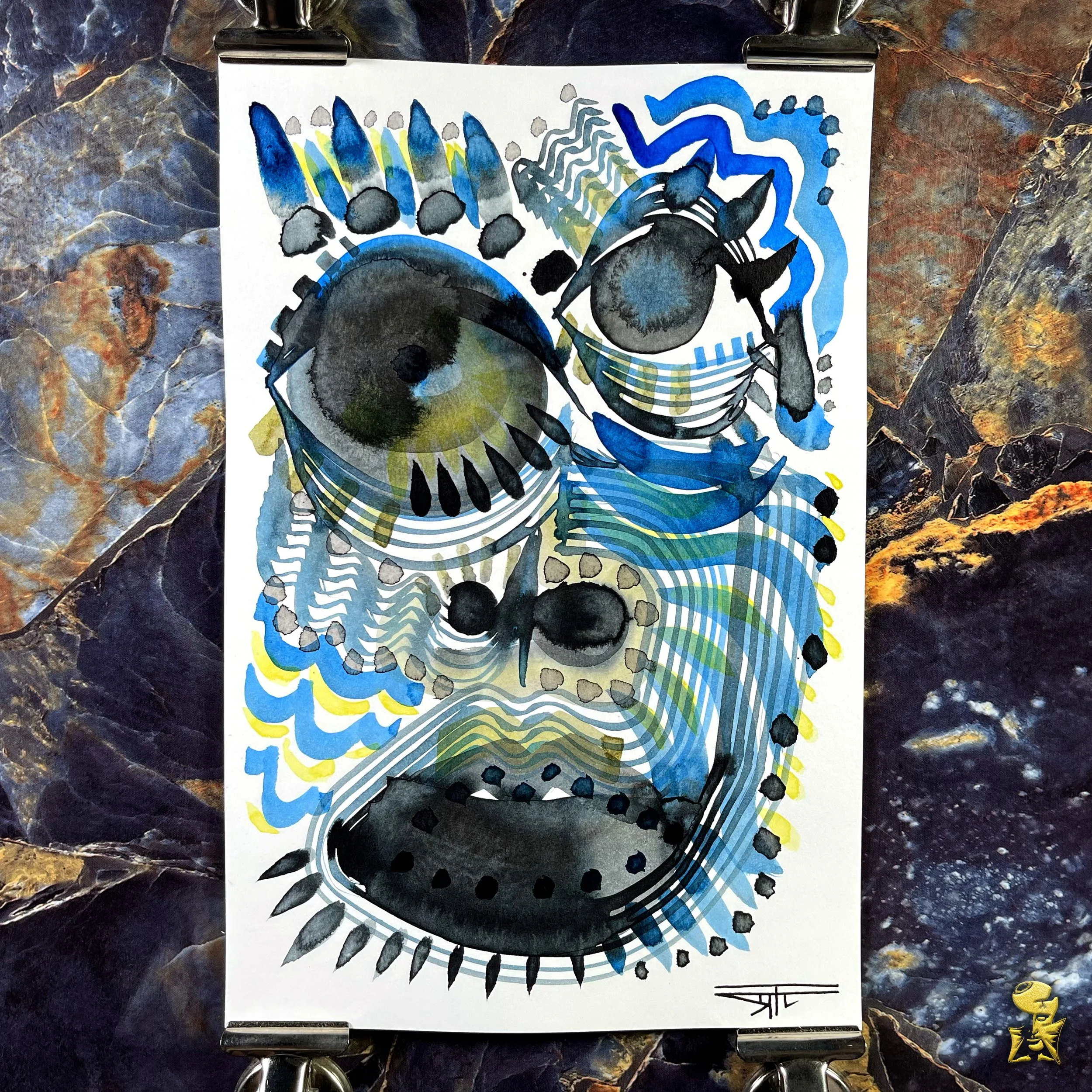 #2243 The Many Faces: Abstract Ink Painting by Ray Taylor