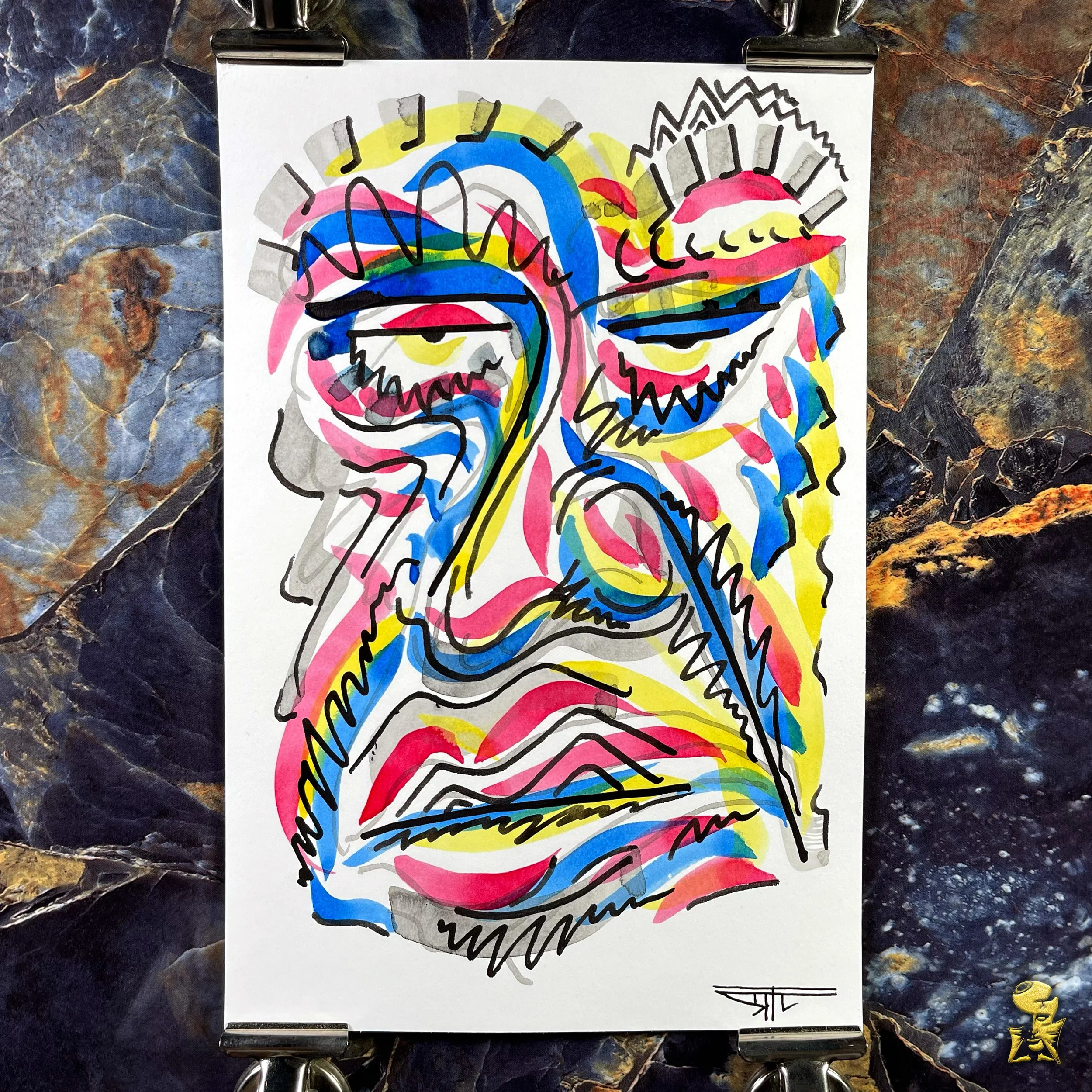 #2244 The Many Faces: Abstract Ink Painting by Ray Taylor