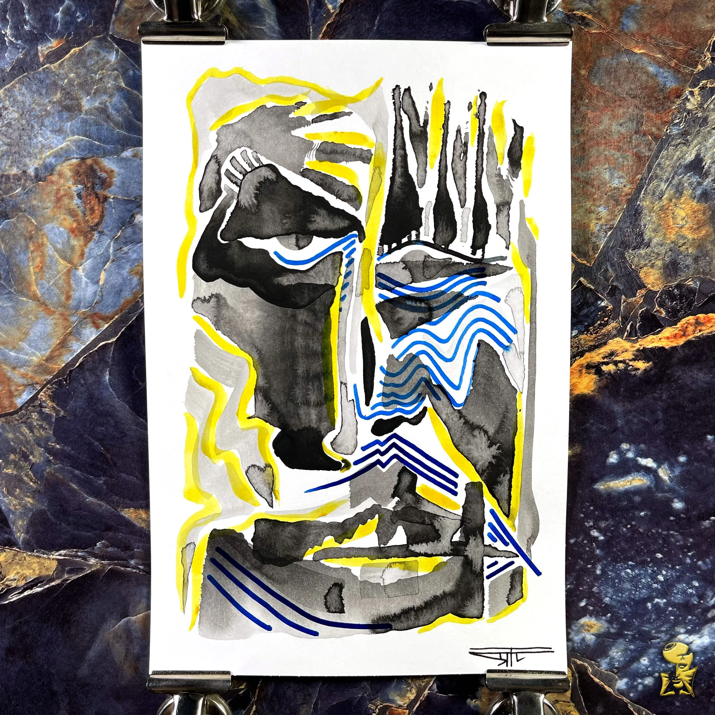 #2245 The Many Faces: Abstract Ink Painting by Ray Taylor