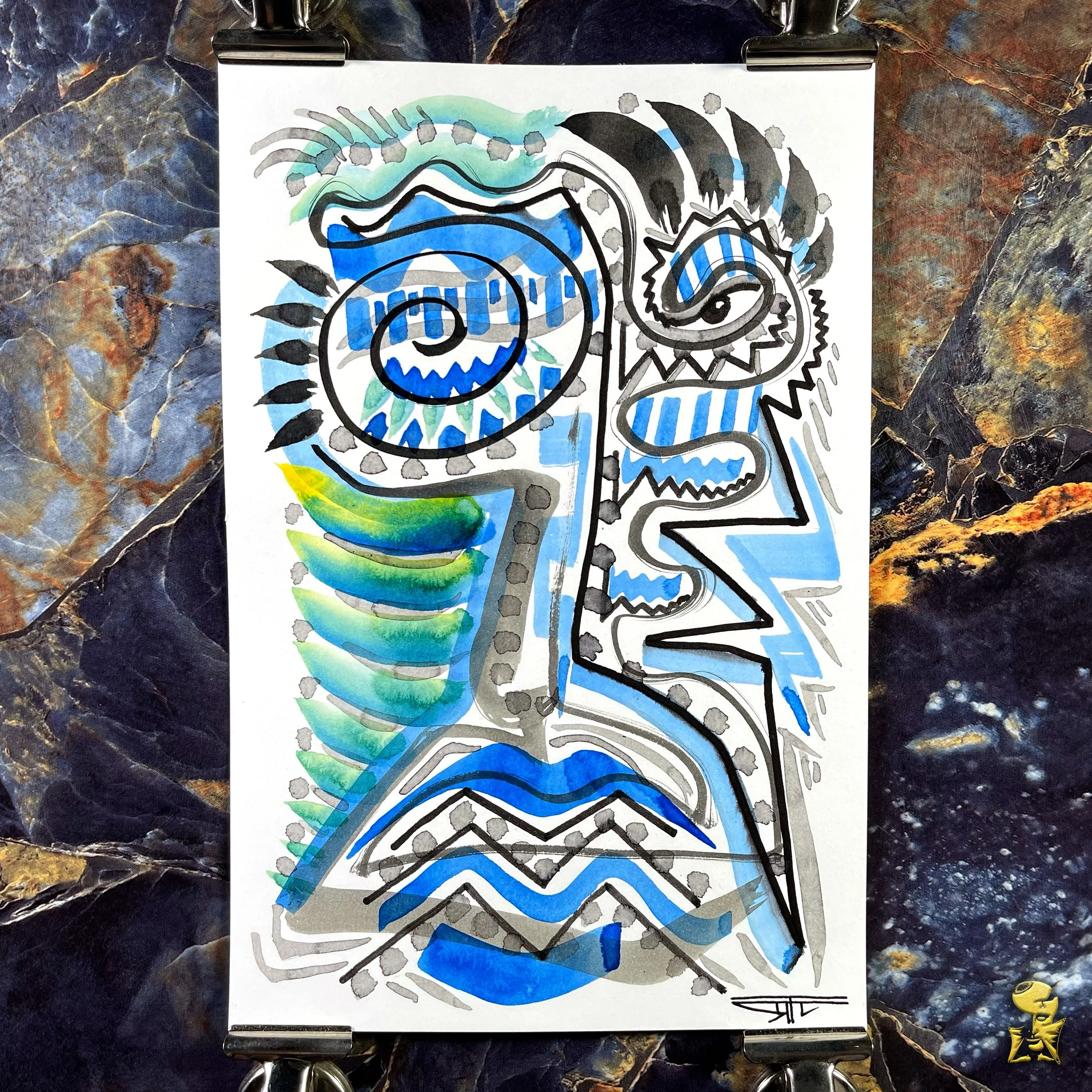 #2246 The Many Faces: Abstract Ink Painting by Ray Taylor