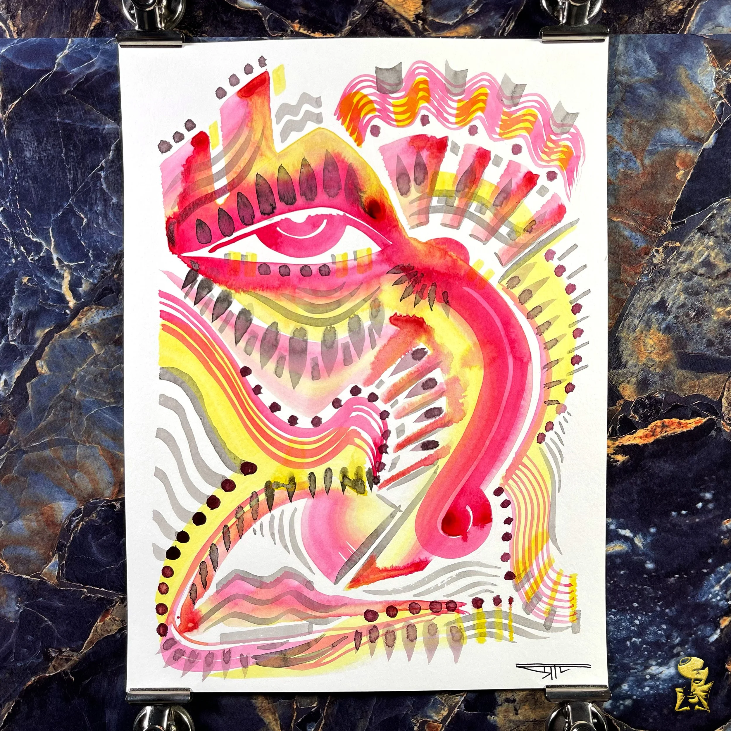 #2250 The Many Faces: Abstract Ink Painting by Ray Taylor