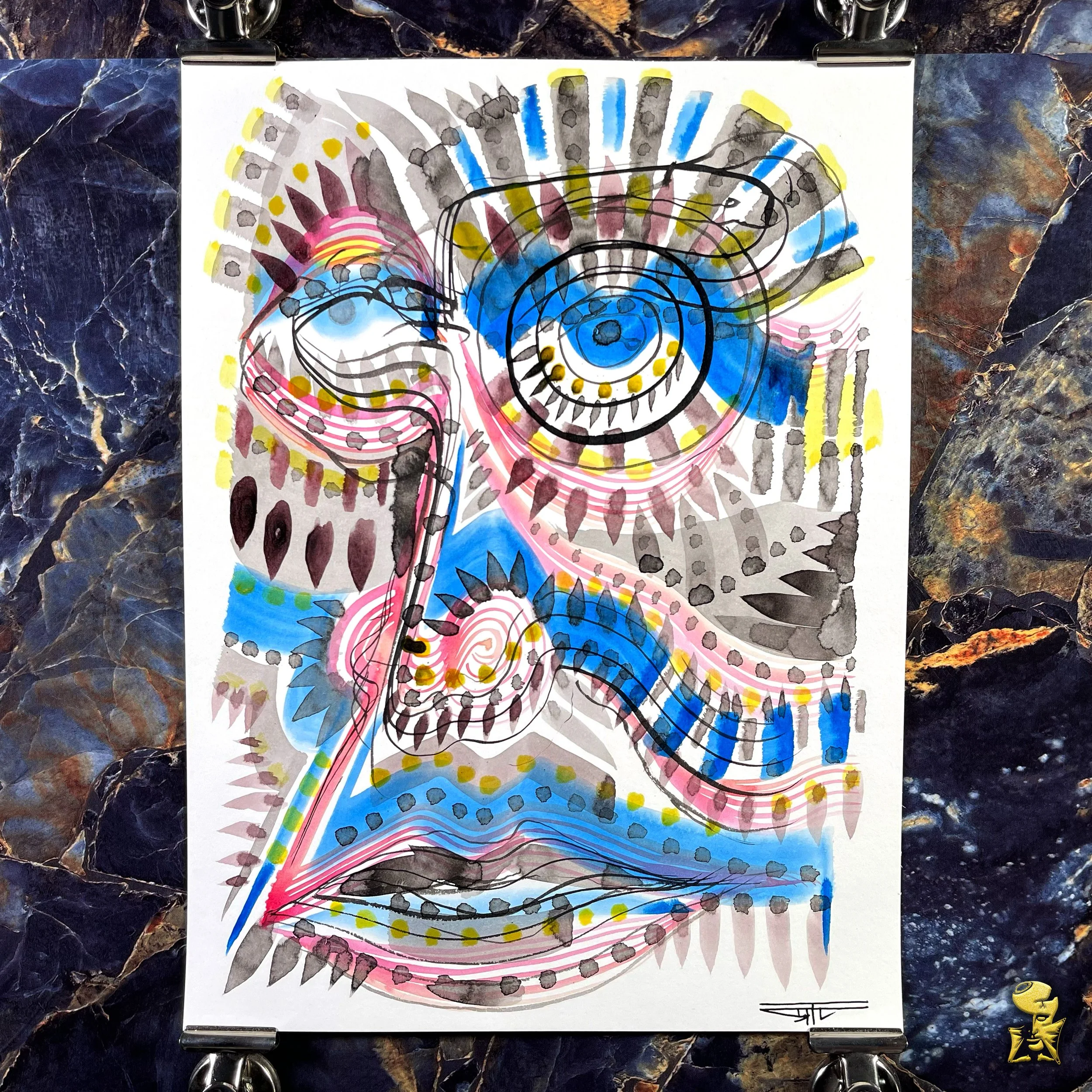 #2252 The Many Faces: Abstract Ink Painting by Ray Taylor