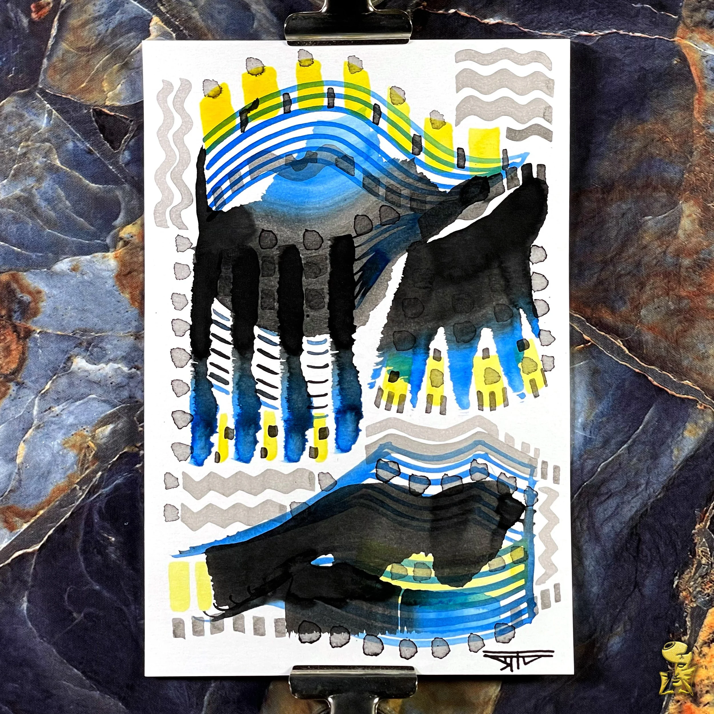 #2258 The Many Faces: Abstract Ink Painting by Ray Taylor