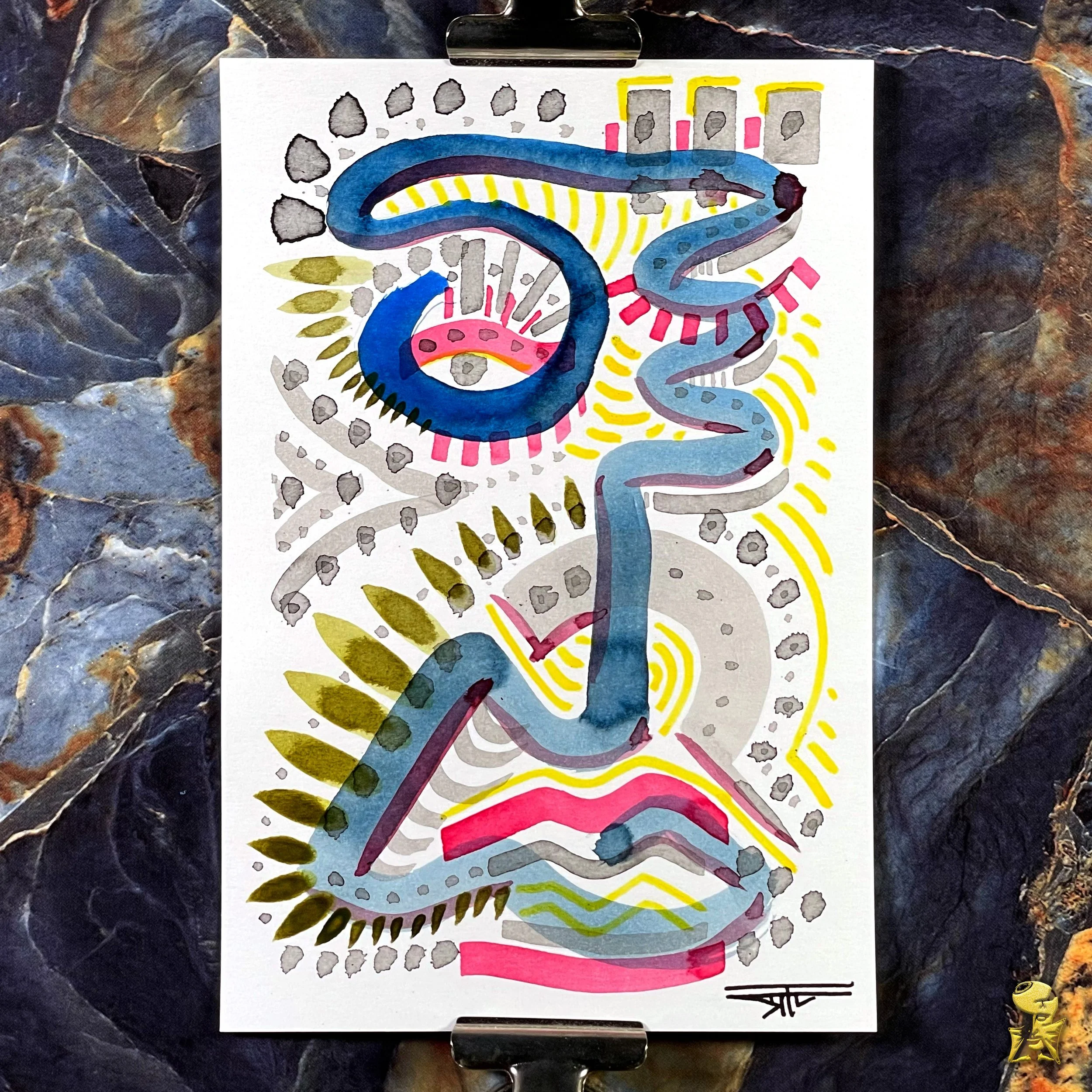 #2261 The Many Faces: Abstract Ink Painting by Ray Taylor