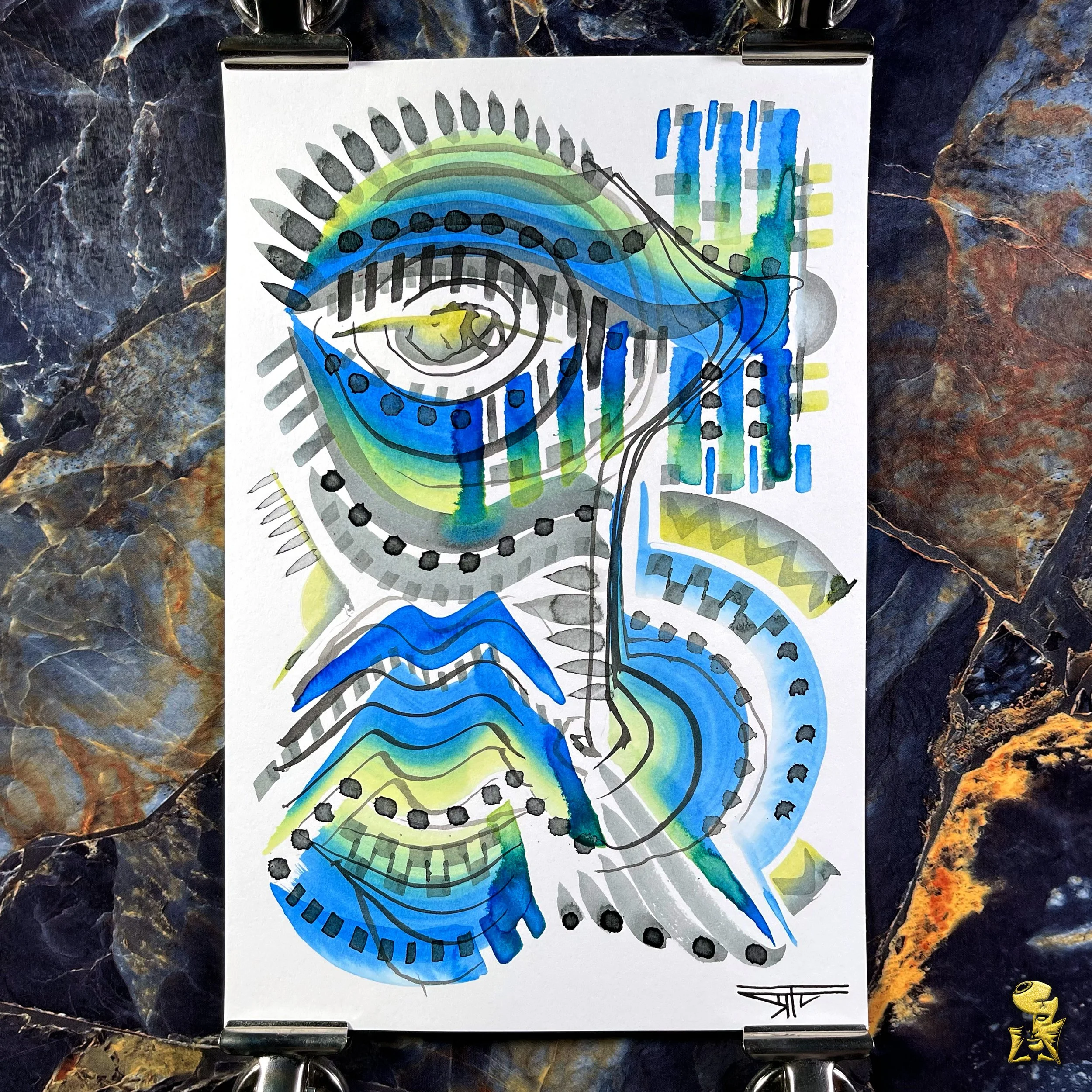 #2264 The Many Faces: Abstract Ink Painting by Ray Taylor