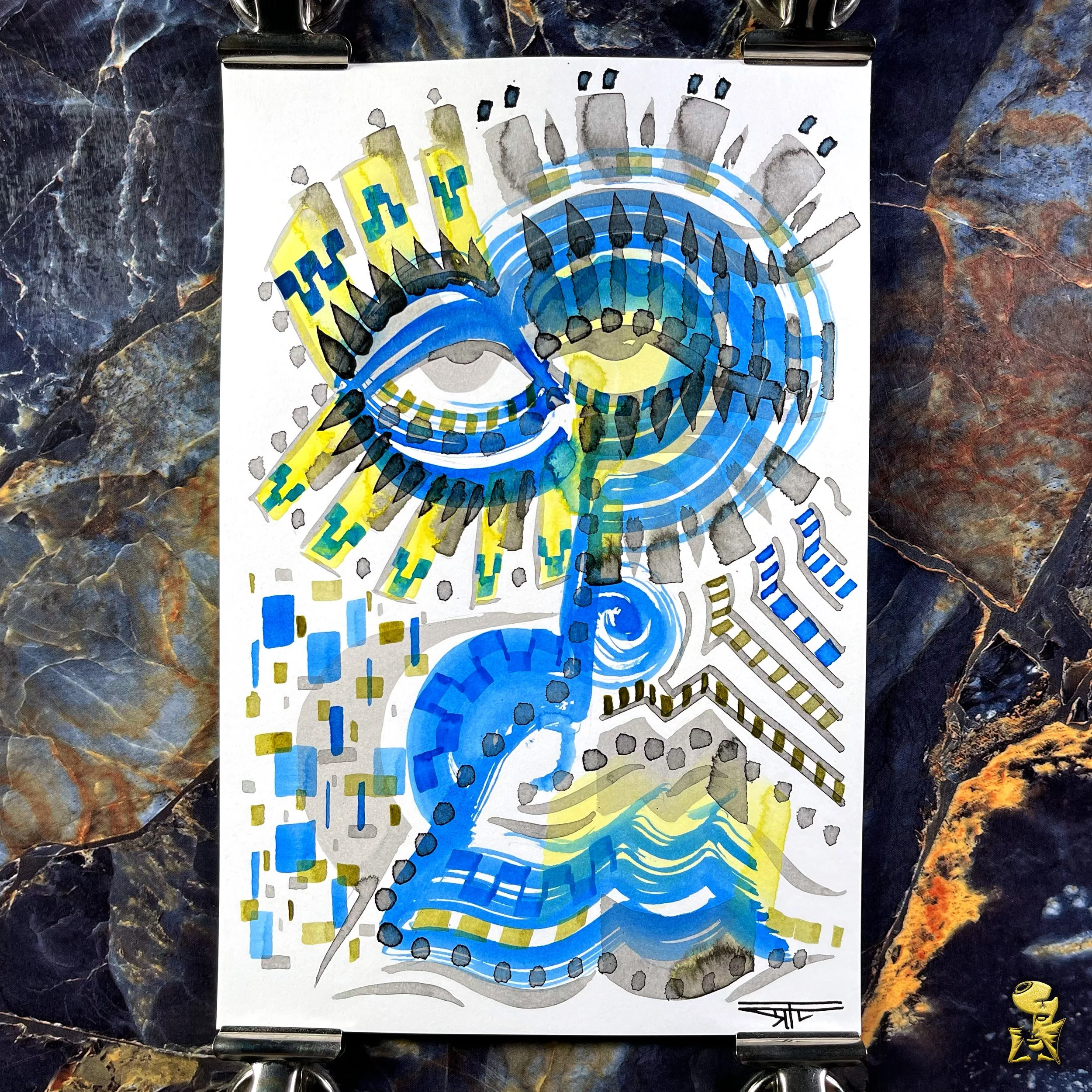 #2267 The Many Faces: Abstract Ink Painting by Ray Taylor