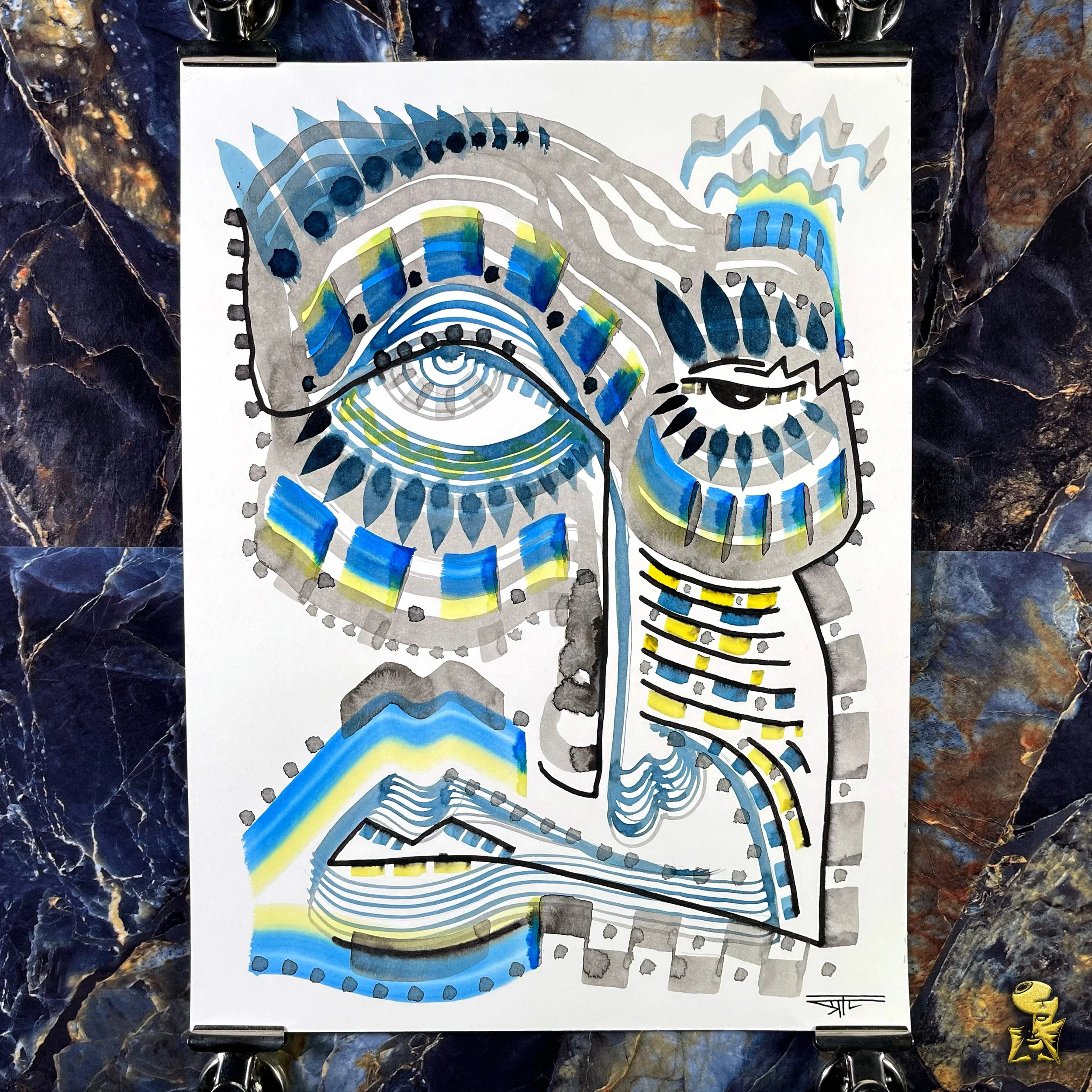 #2270 The Many Faces: Abstract Ink Painting by Ray Taylor