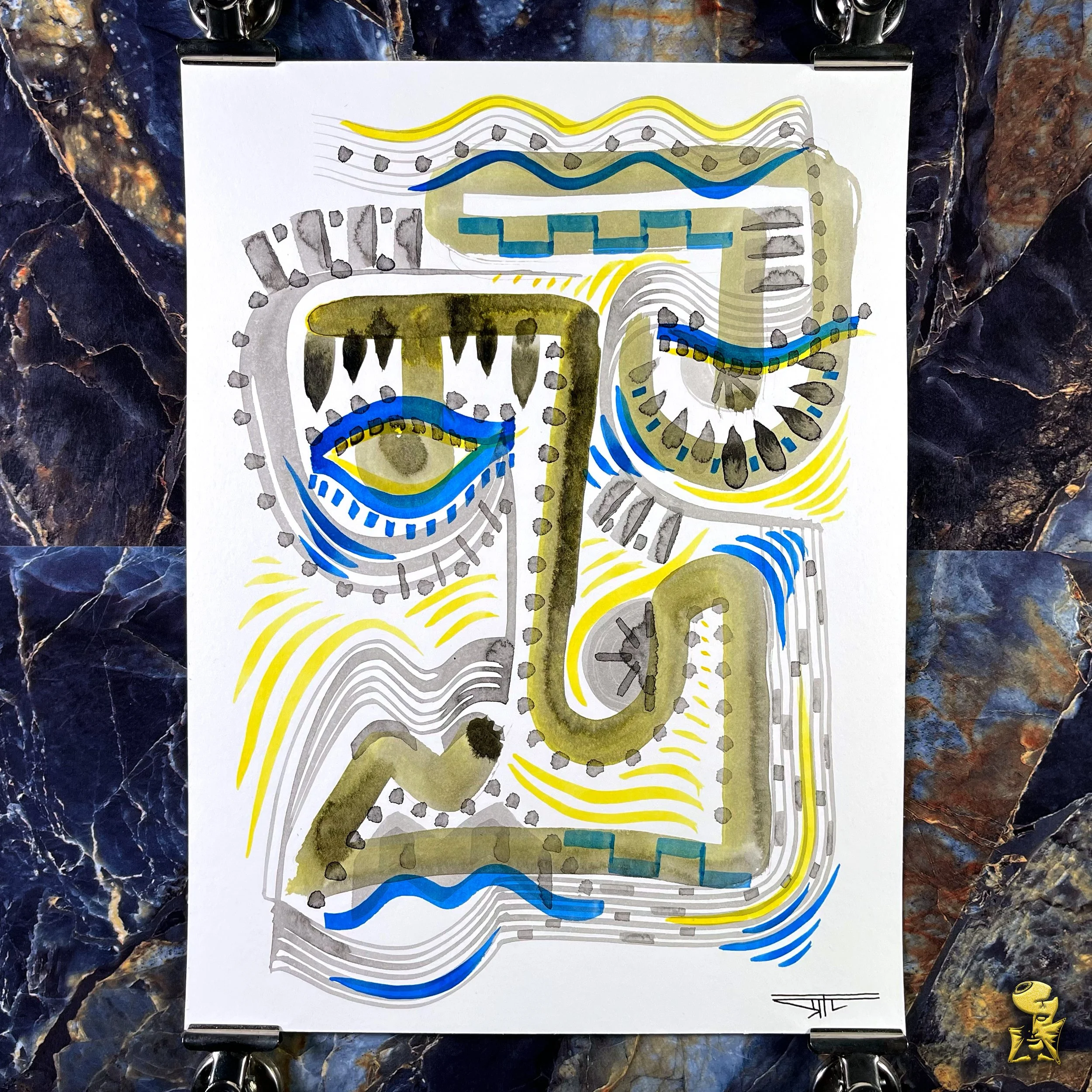 #2271 The Many Faces: Abstract Ink Painting by Ray Taylor