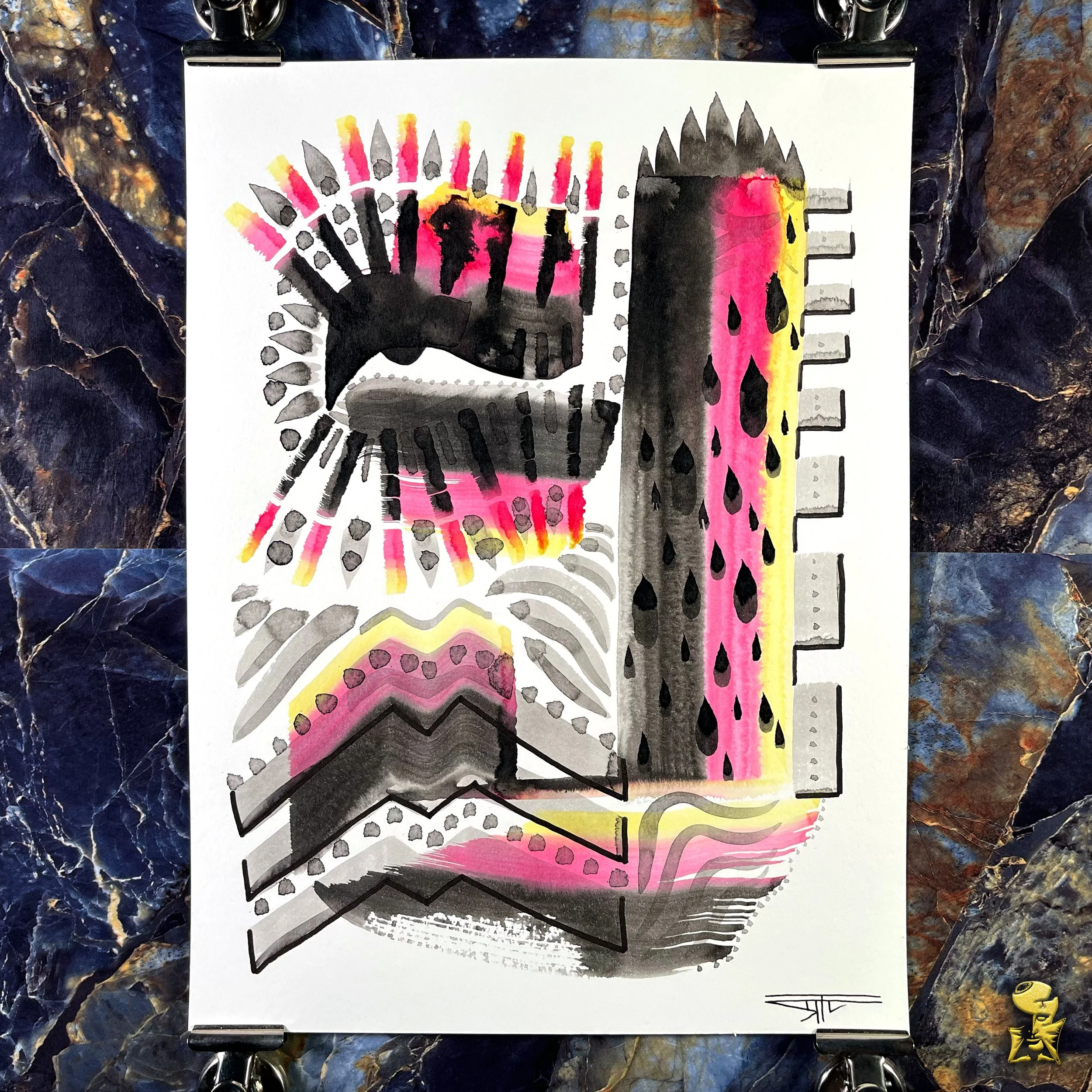 #2272 The Many Faces: Abstract Ink Painting by Ray Taylor