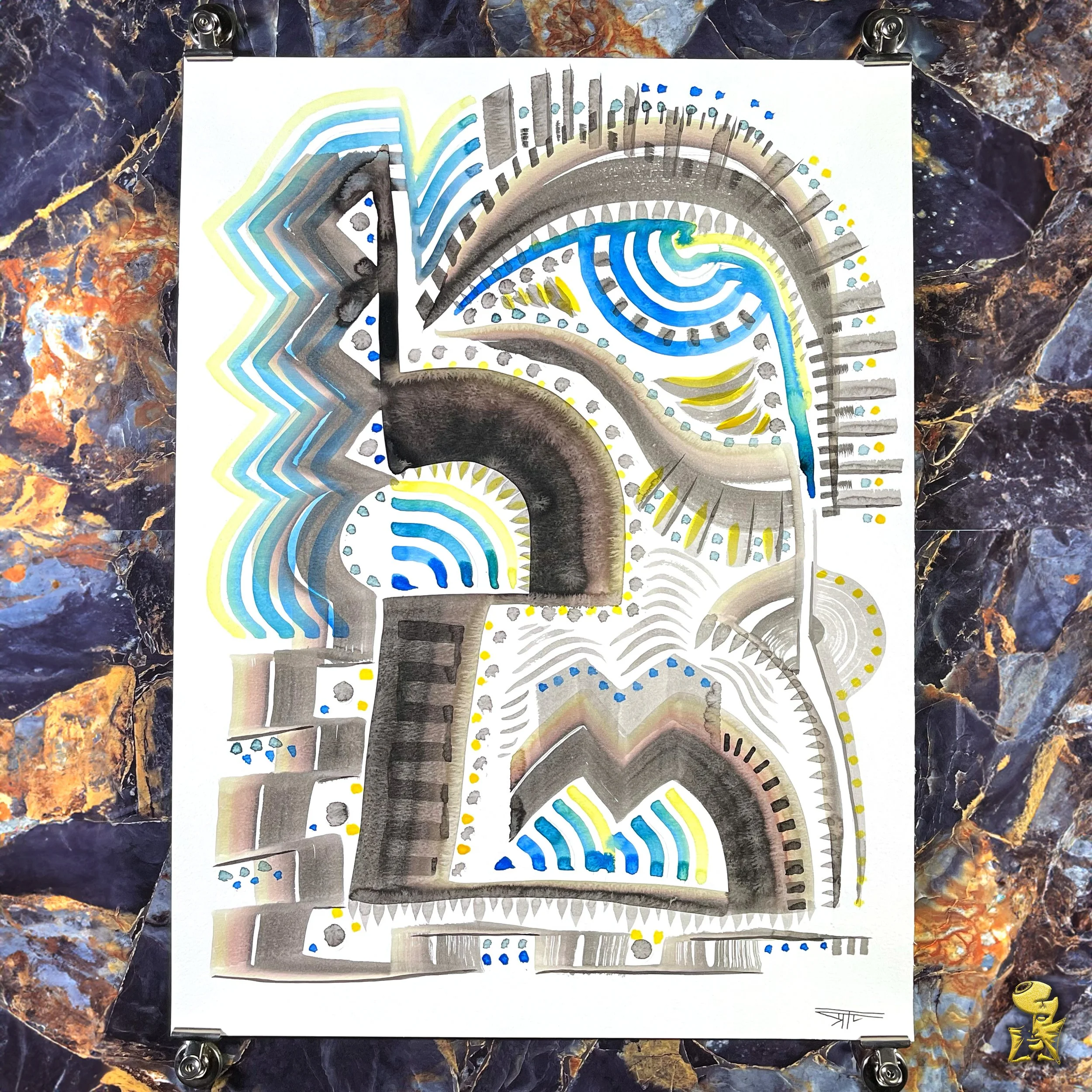#2279 The Many Faces: Abstract Ink Painting by Ray Taylor