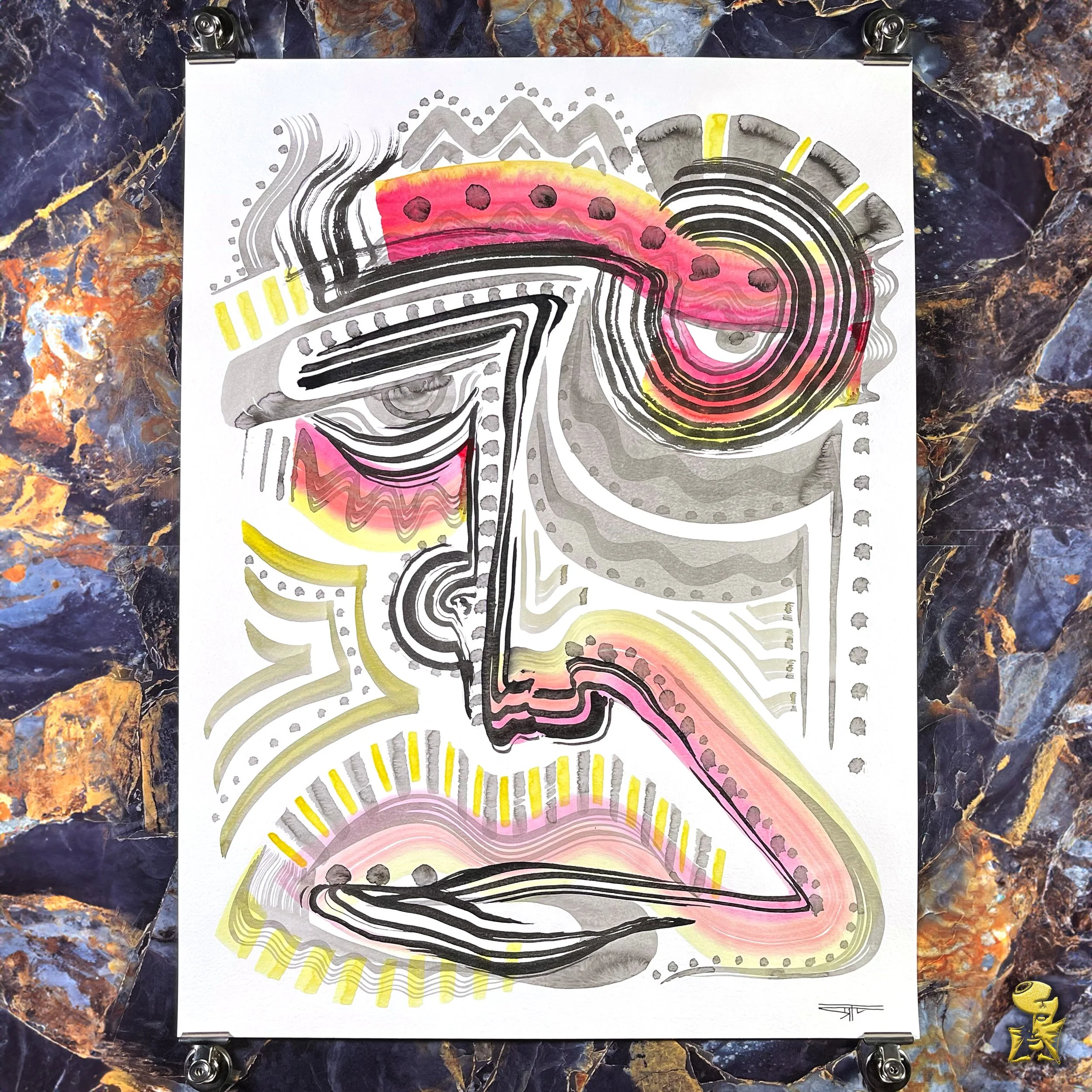 #2280 The Many Faces: Abstract Ink Painting by Ray Taylor