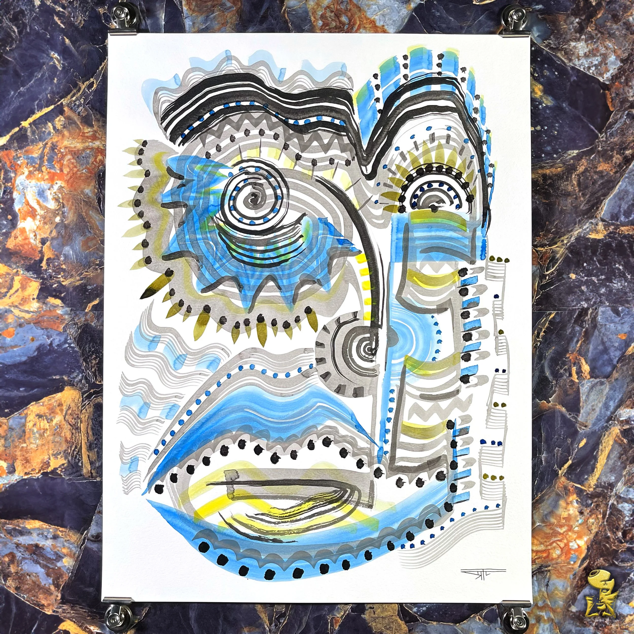 #2282 The Many Faces: Abstract Ink Painting by Ray Taylor