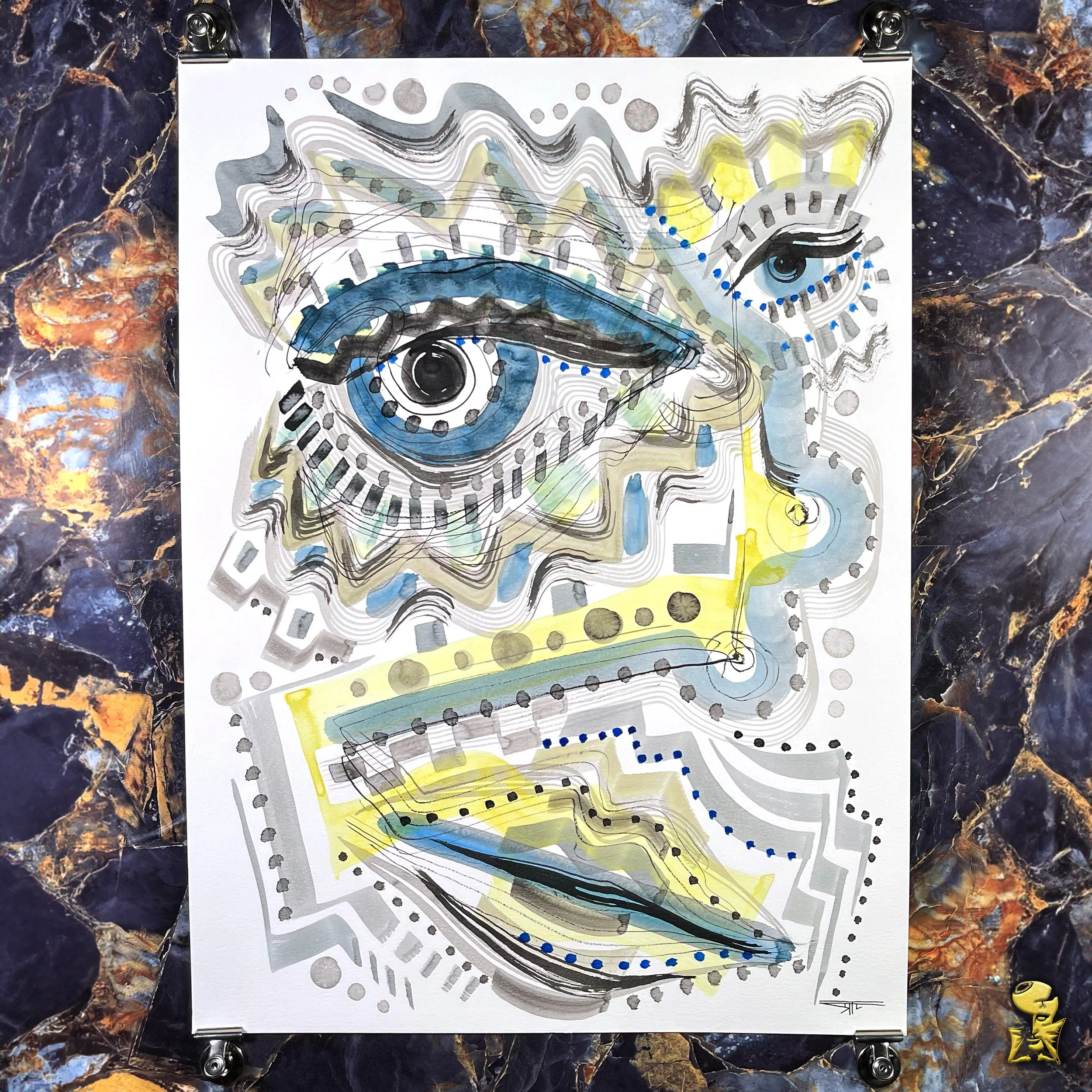 #2287 The Many Faces: Abstract Ink Painting by Ray Taylor