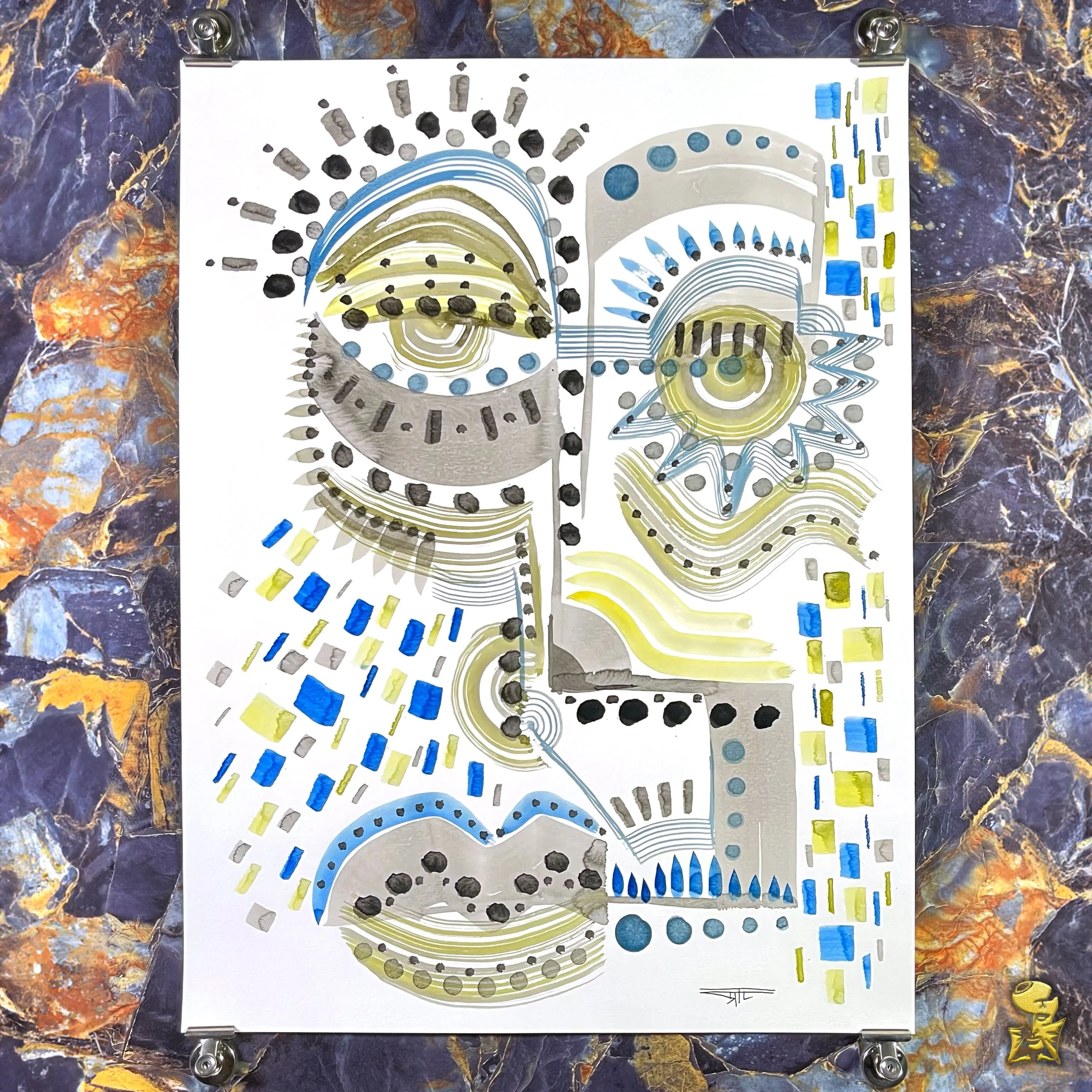 #2296 The Many Faces: Abstract Ink Painting by Ray Taylor