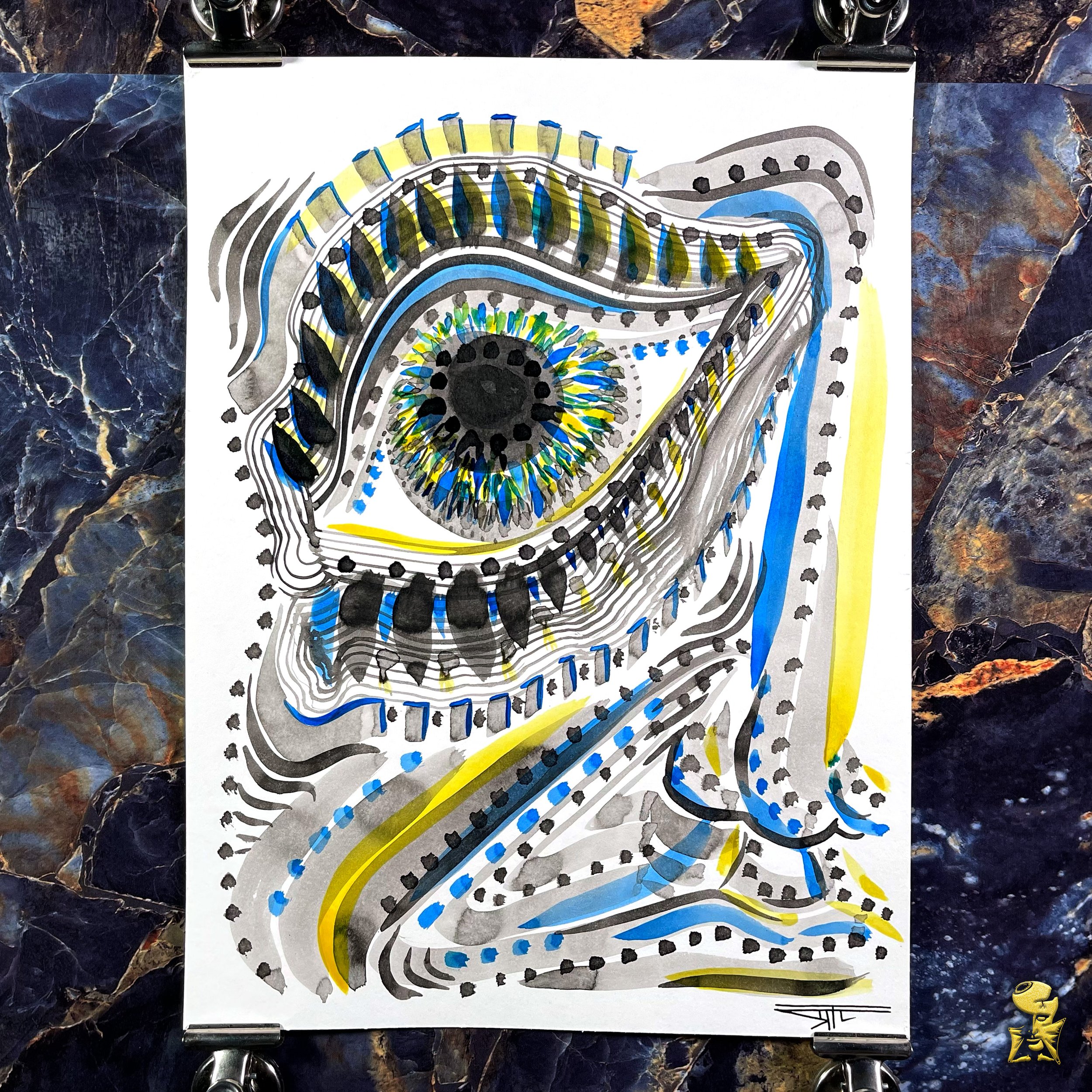 #2298 The Many Faces: Abstract Ink Painting by Ray Taylor