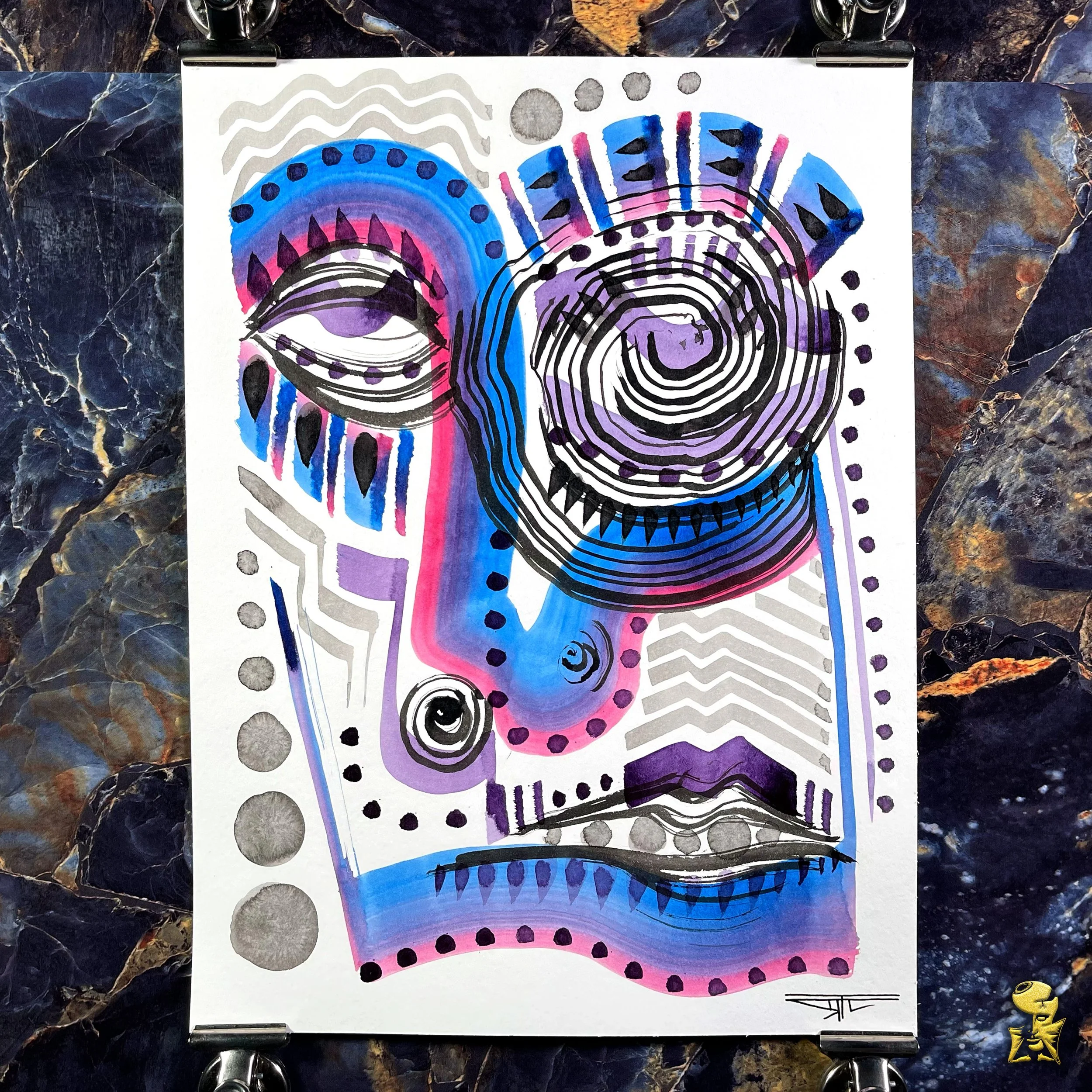 #2299 The Many Faces: Abstract Ink Painting by Ray Taylor