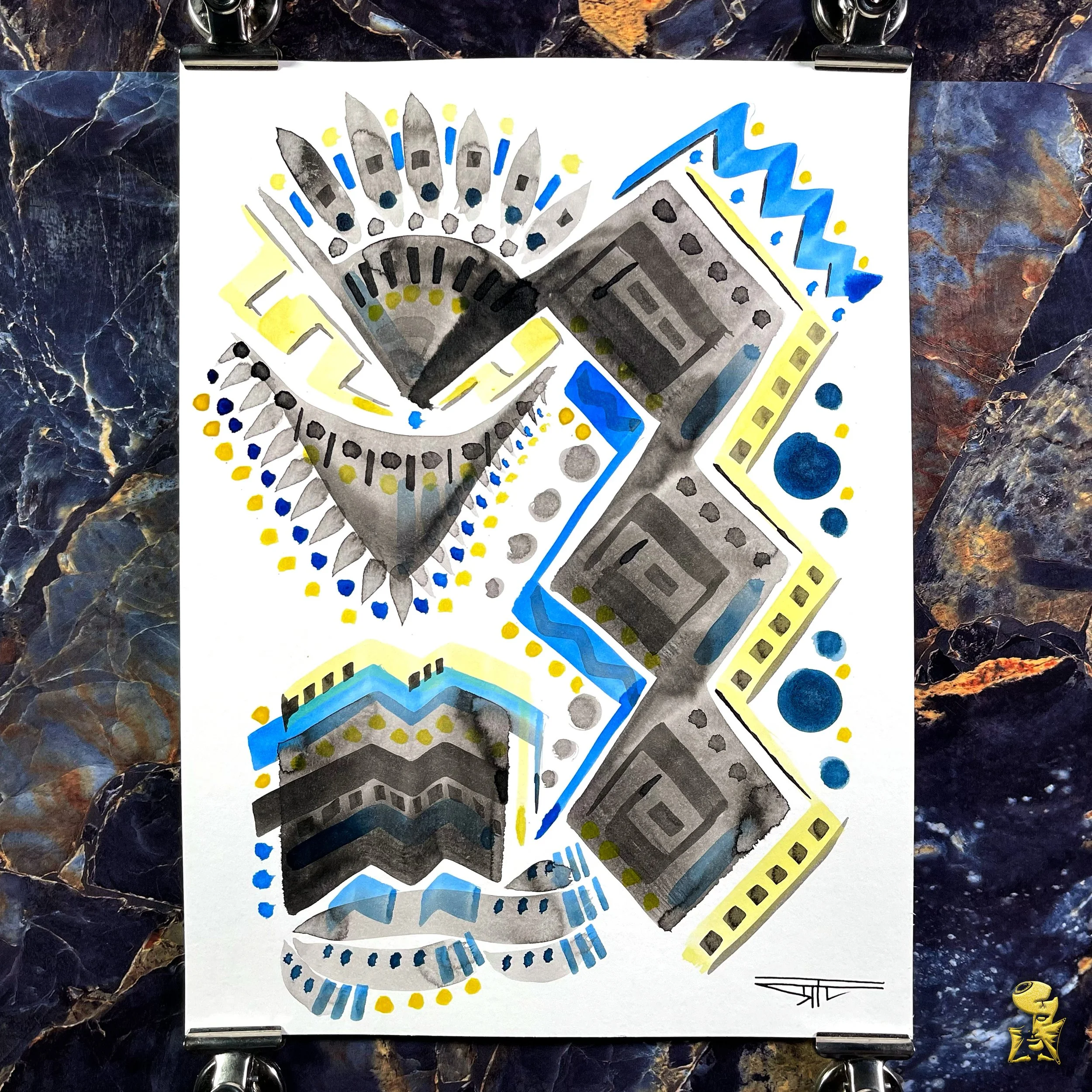 #2302 The Many Faces: Abstract Ink Painting by Ray Taylor