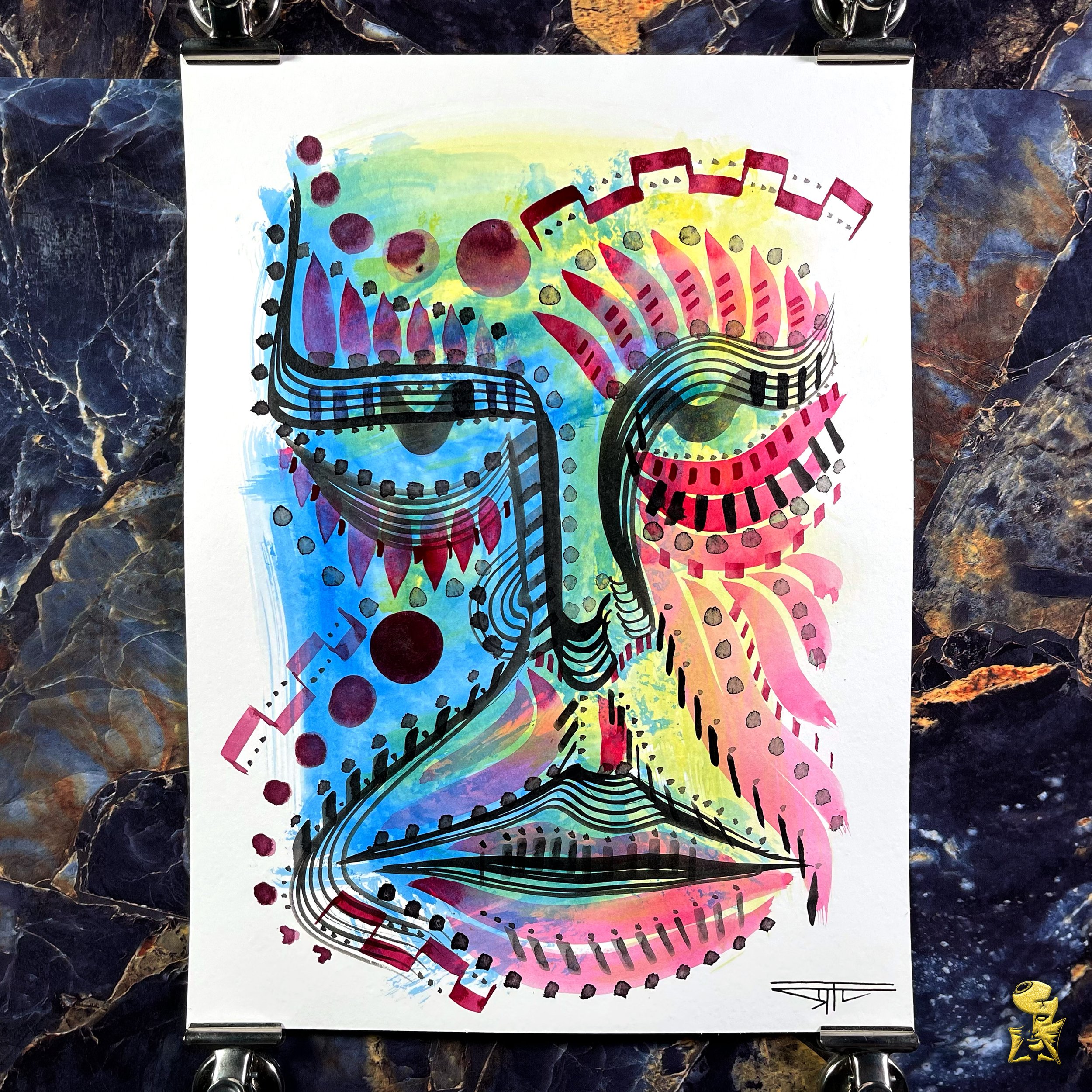#2303 The Many Faces: Abstract Ink Painting by Ray Taylor