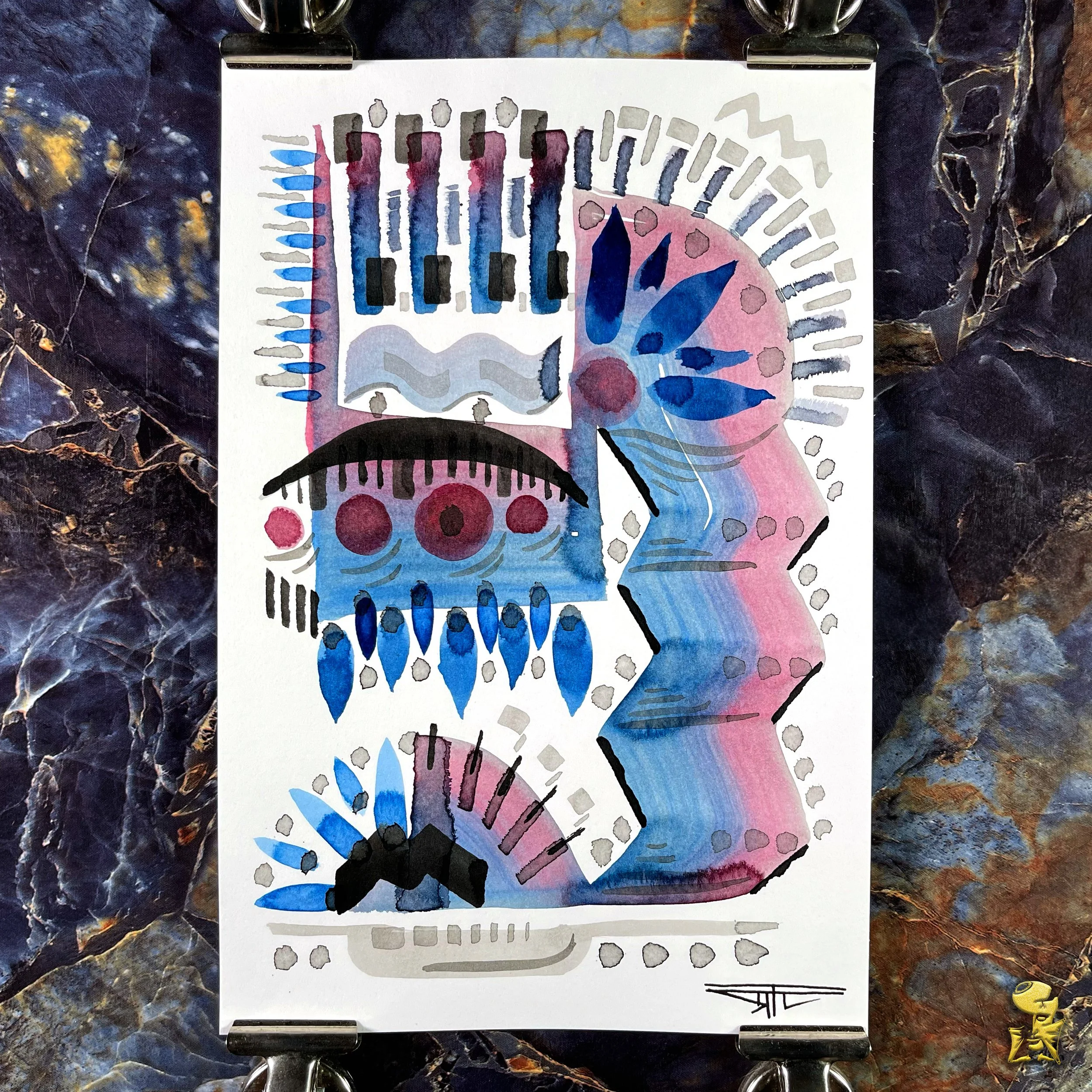#2304 The Many Faces: Abstract Ink Painting by Ray Taylor