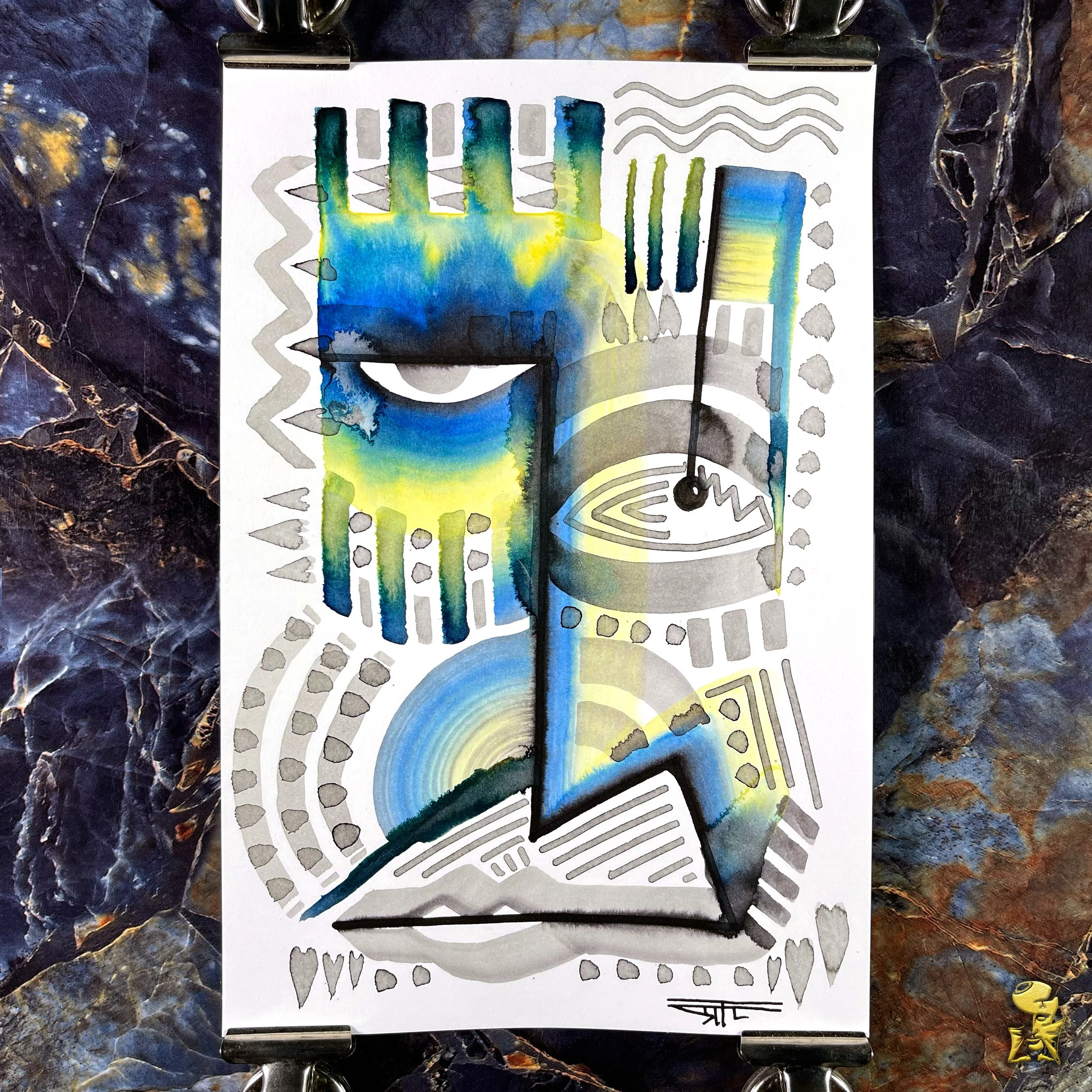 #2305 The Many Faces: Abstract Ink Painting by Ray Taylor