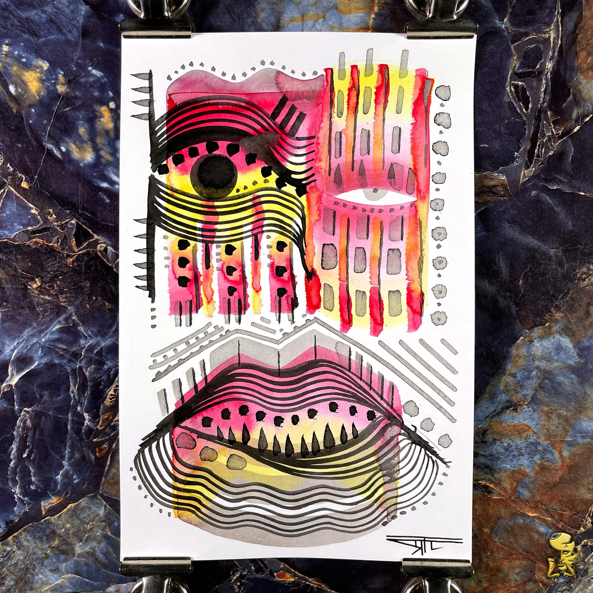 #2306 The Many Faces: Abstract Ink Painting by Ray Taylor