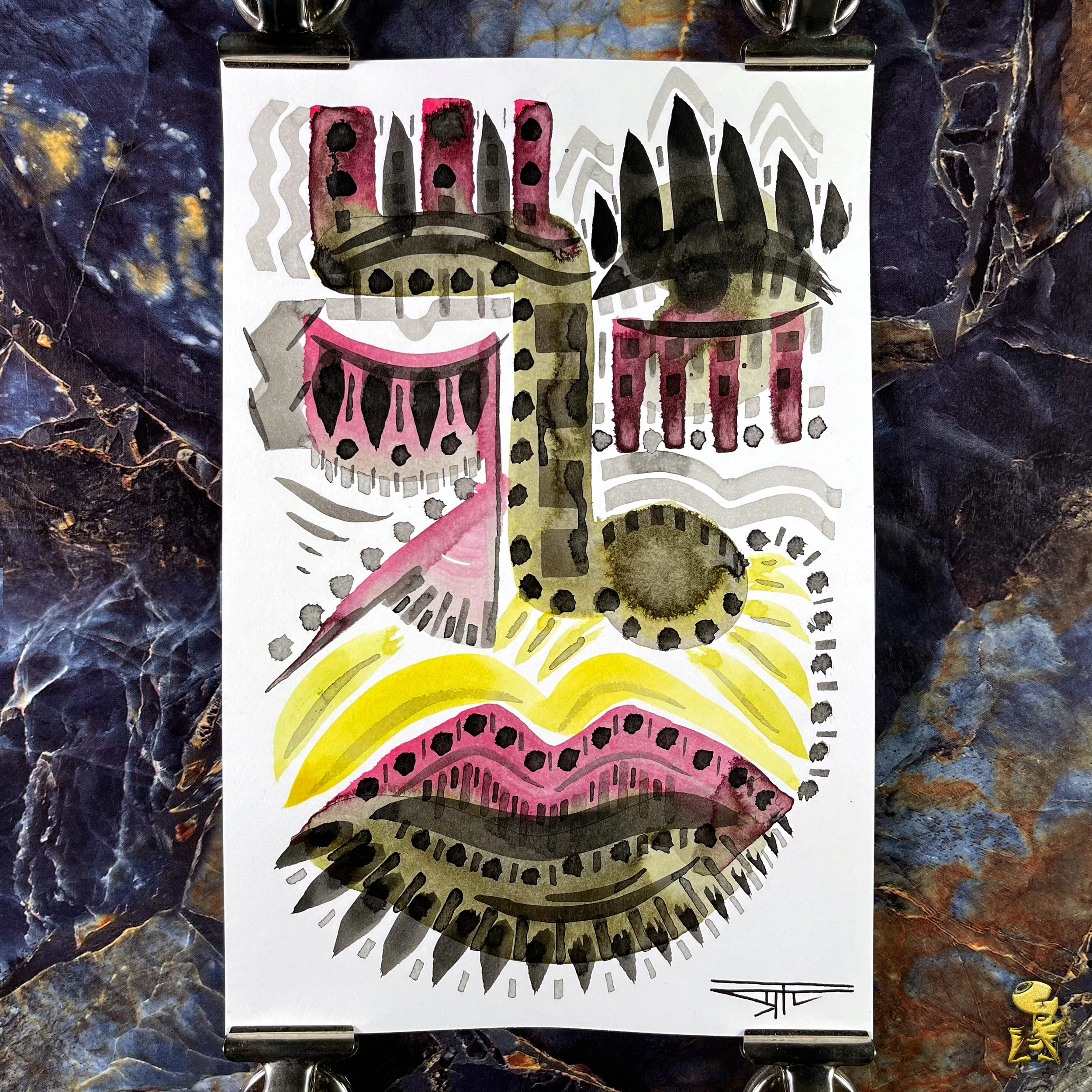 #2308 The Many Faces: Abstract Ink Painting by Ray Taylor