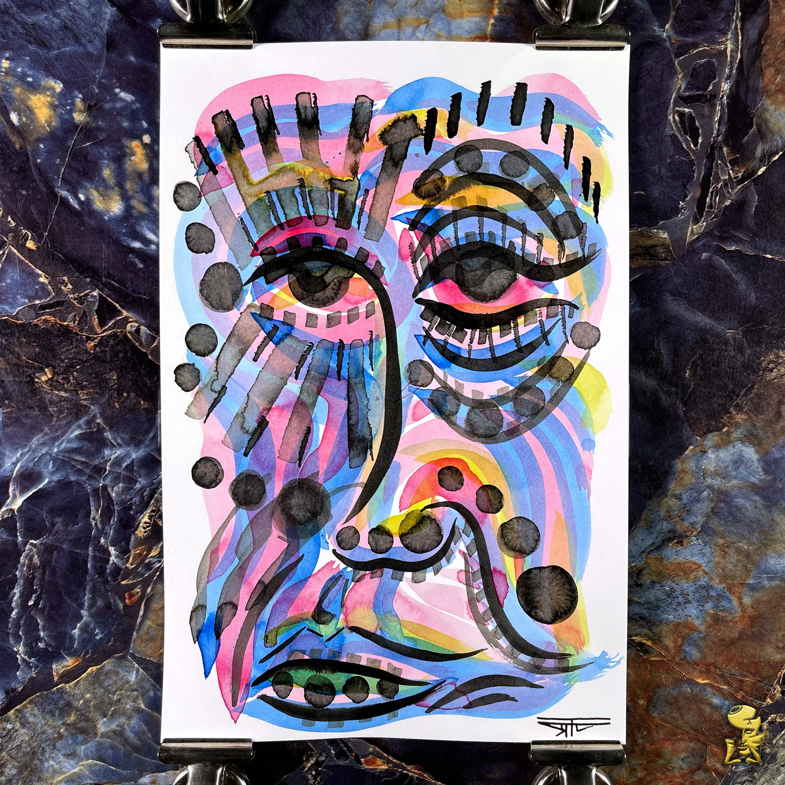 #2310 The Many Faces: Abstract Ink Painting by Ray Taylor