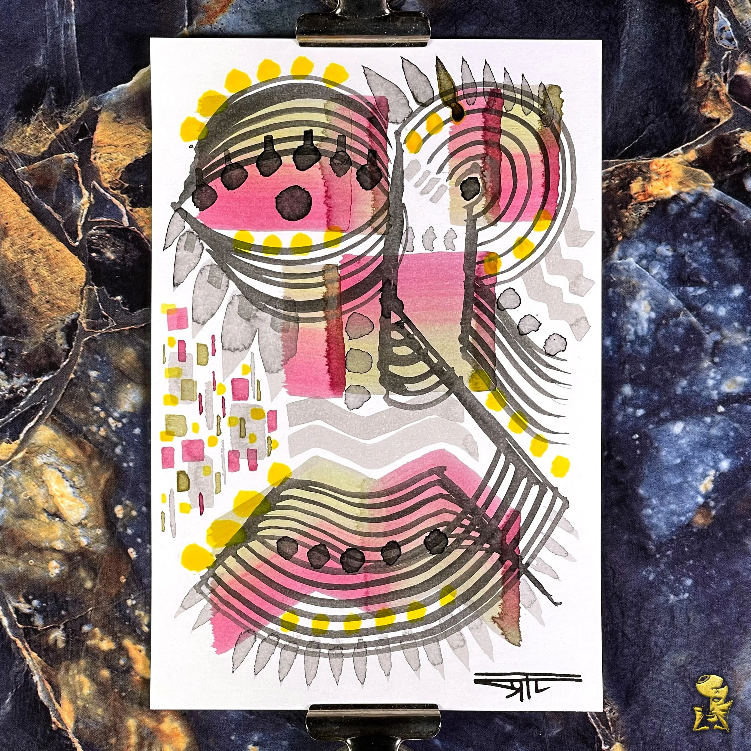 #2318 The Many Faces: Abstract Ink Painting by Ray Taylor