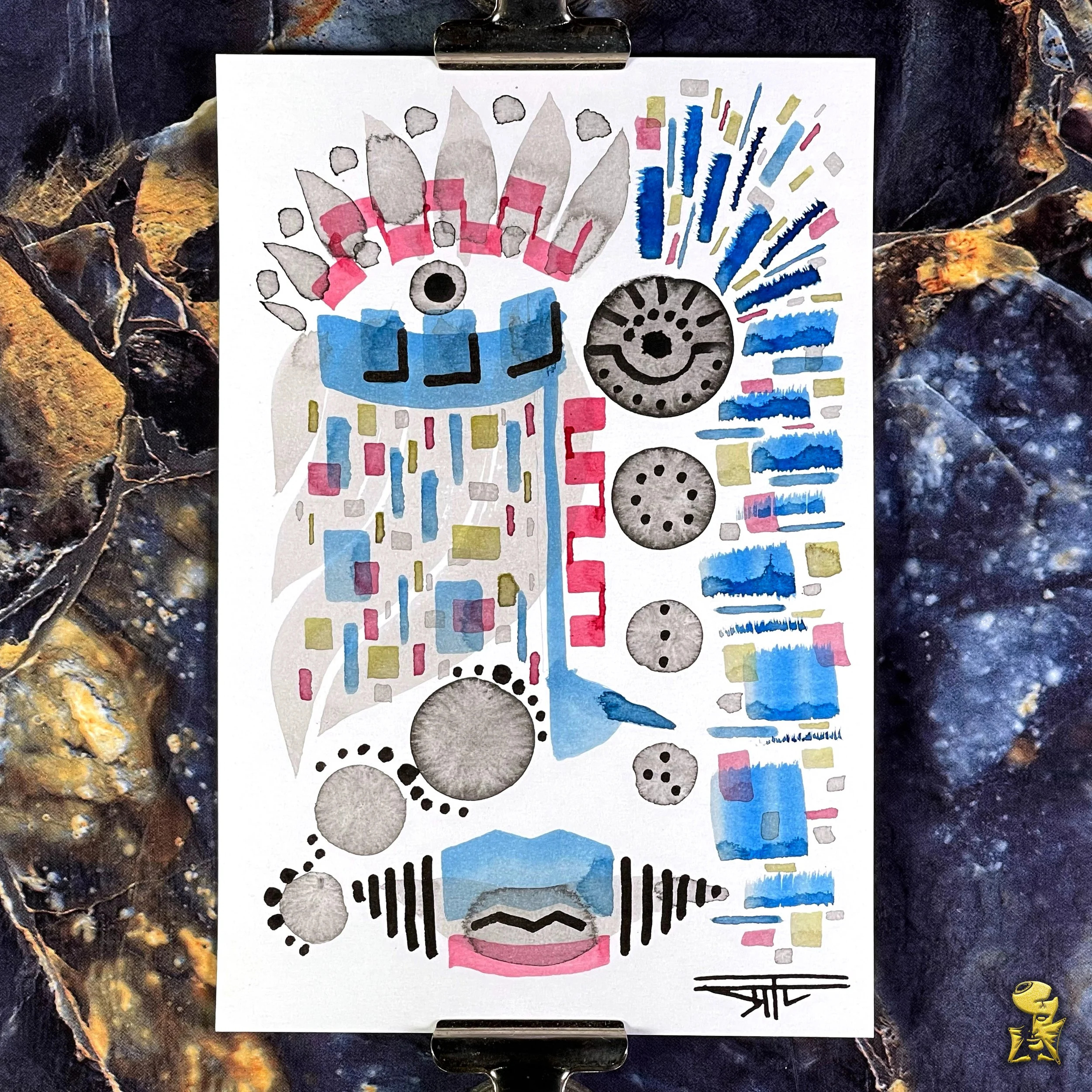 #2319 The Many Faces: Abstract Ink Painting by Ray Taylor