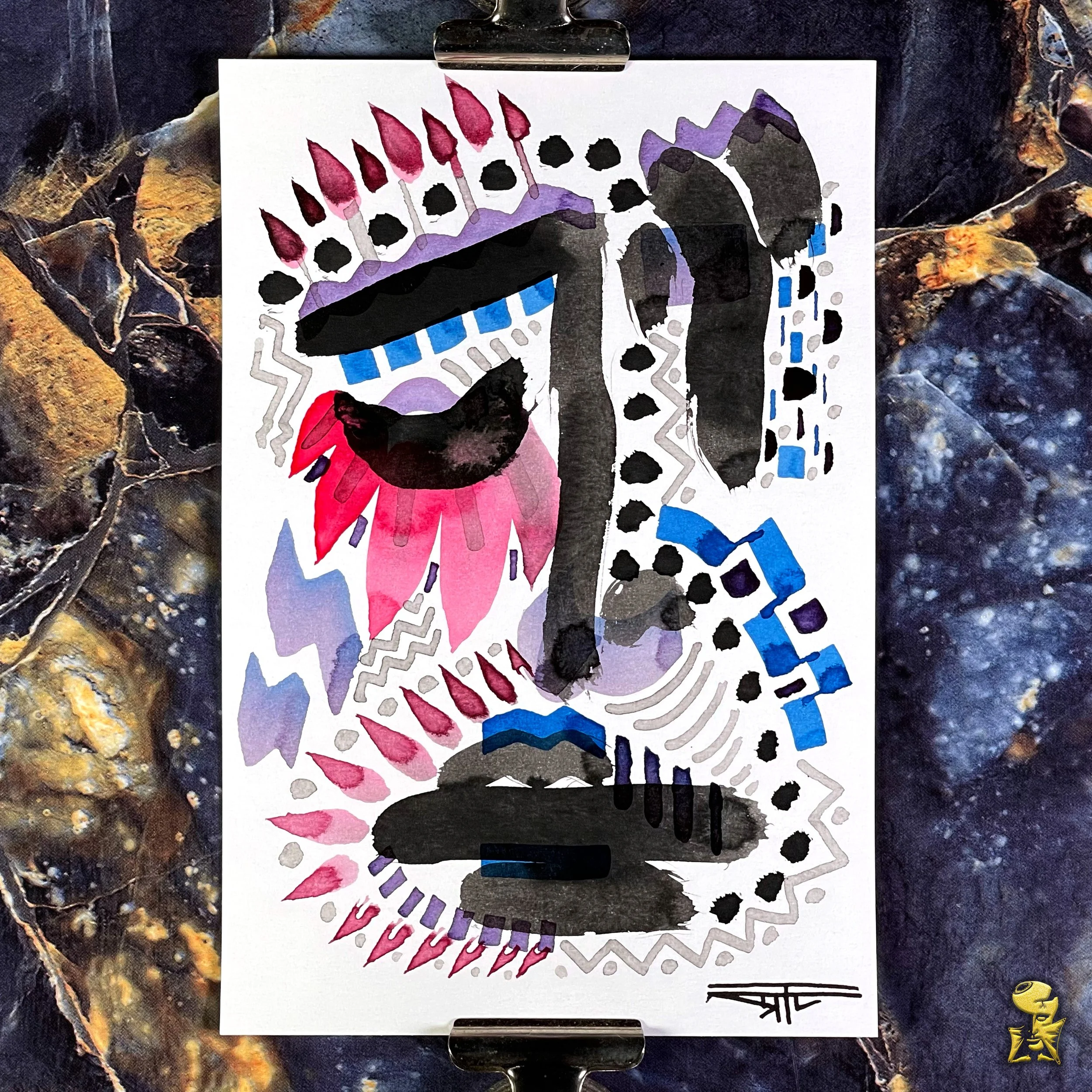 #2321 The Many Faces: Abstract Ink Painting by Ray Taylor