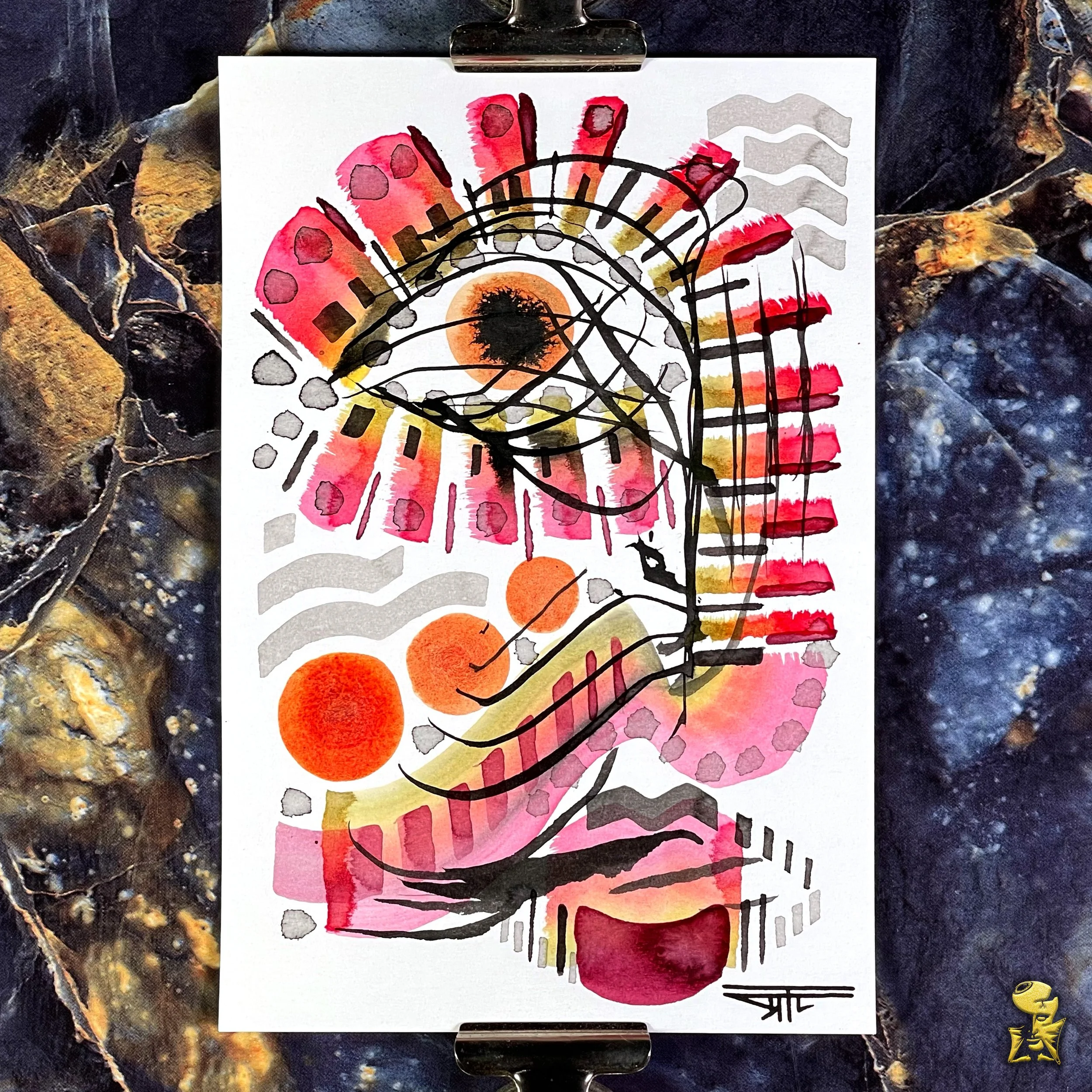 #2323 The Many Faces: Abstract Ink Painting by Ray Taylor