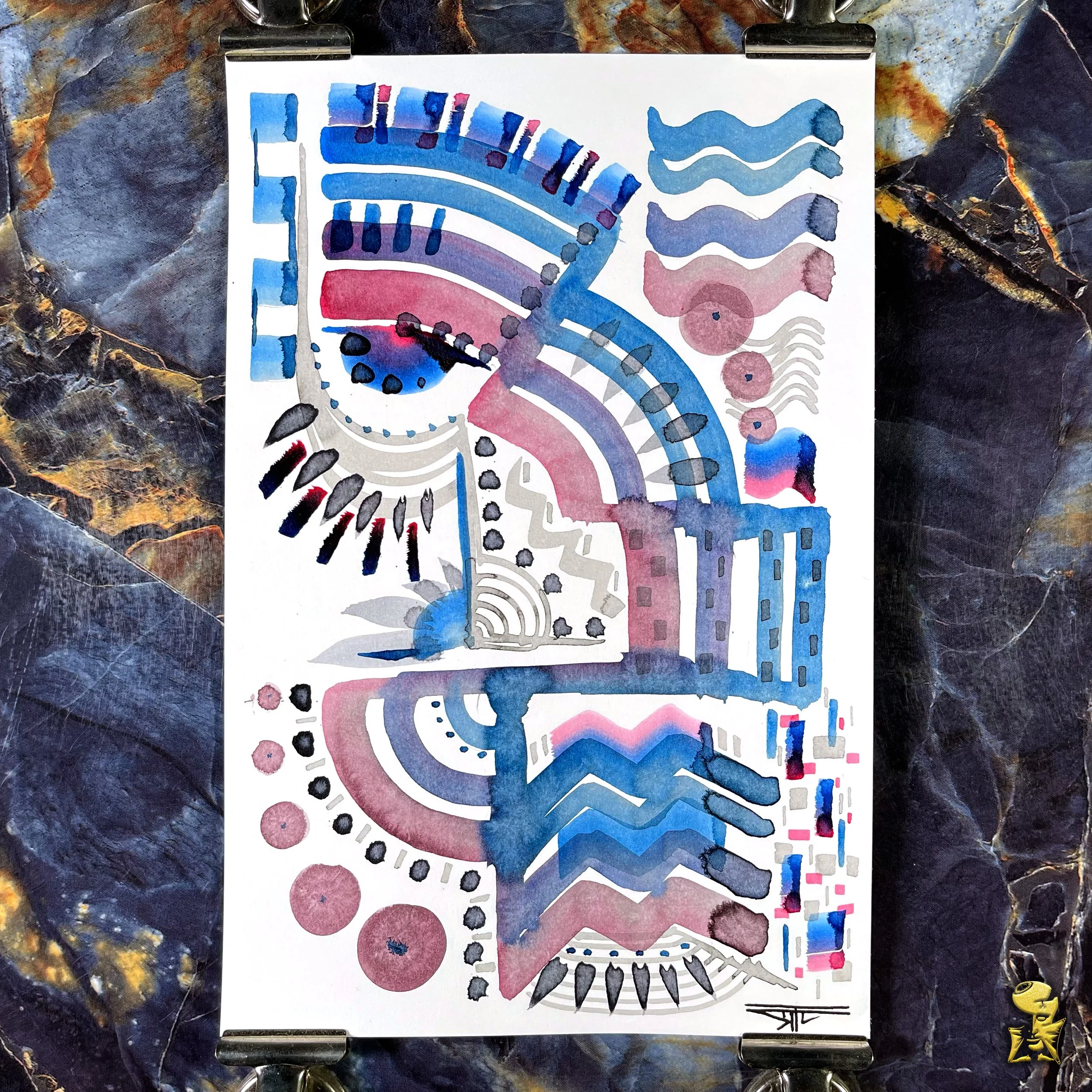 #2325 The Many Faces: Abstract Ink Painting by Ray Taylor