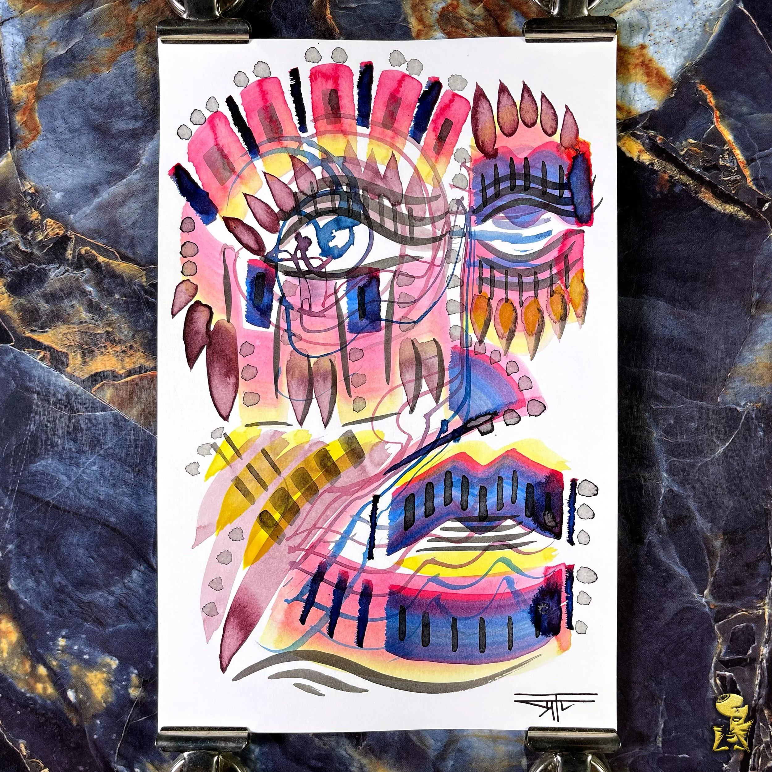 #2330 The Many Faces: Abstract Ink Painting by Ray Taylor