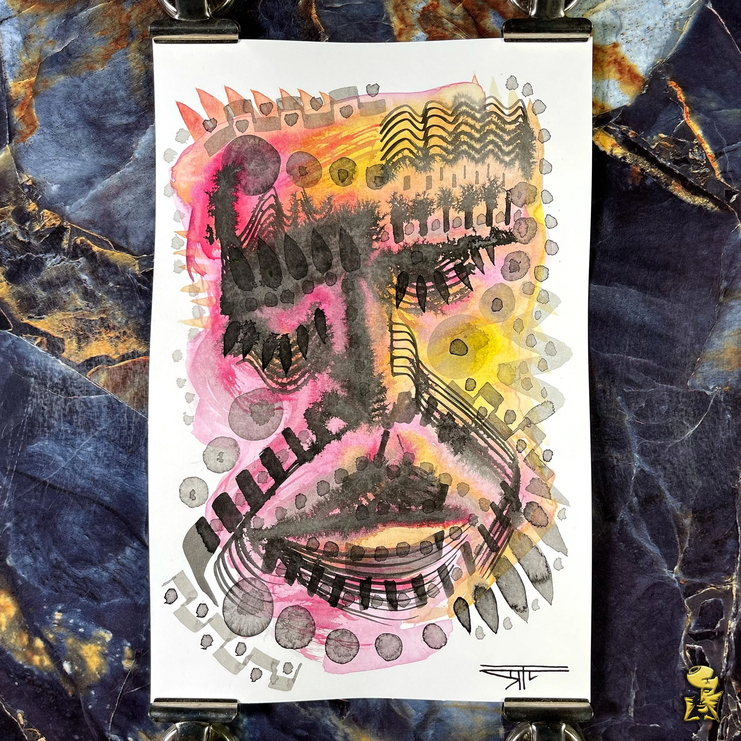 #2331 The Many Faces: Abstract Ink Painting by Ray Taylor