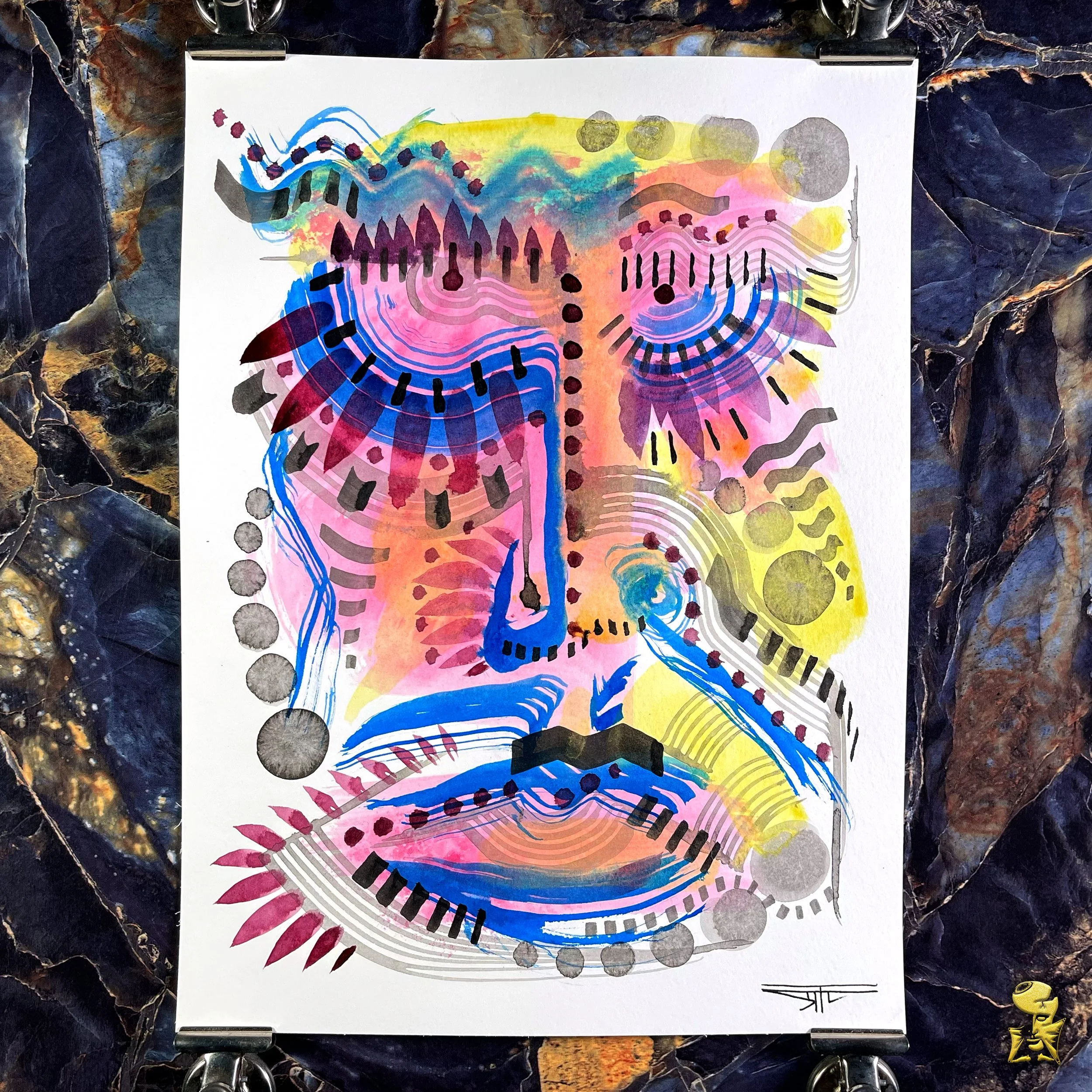 #2334 The Many Faces: Abstract Ink Painting by Ray Taylor