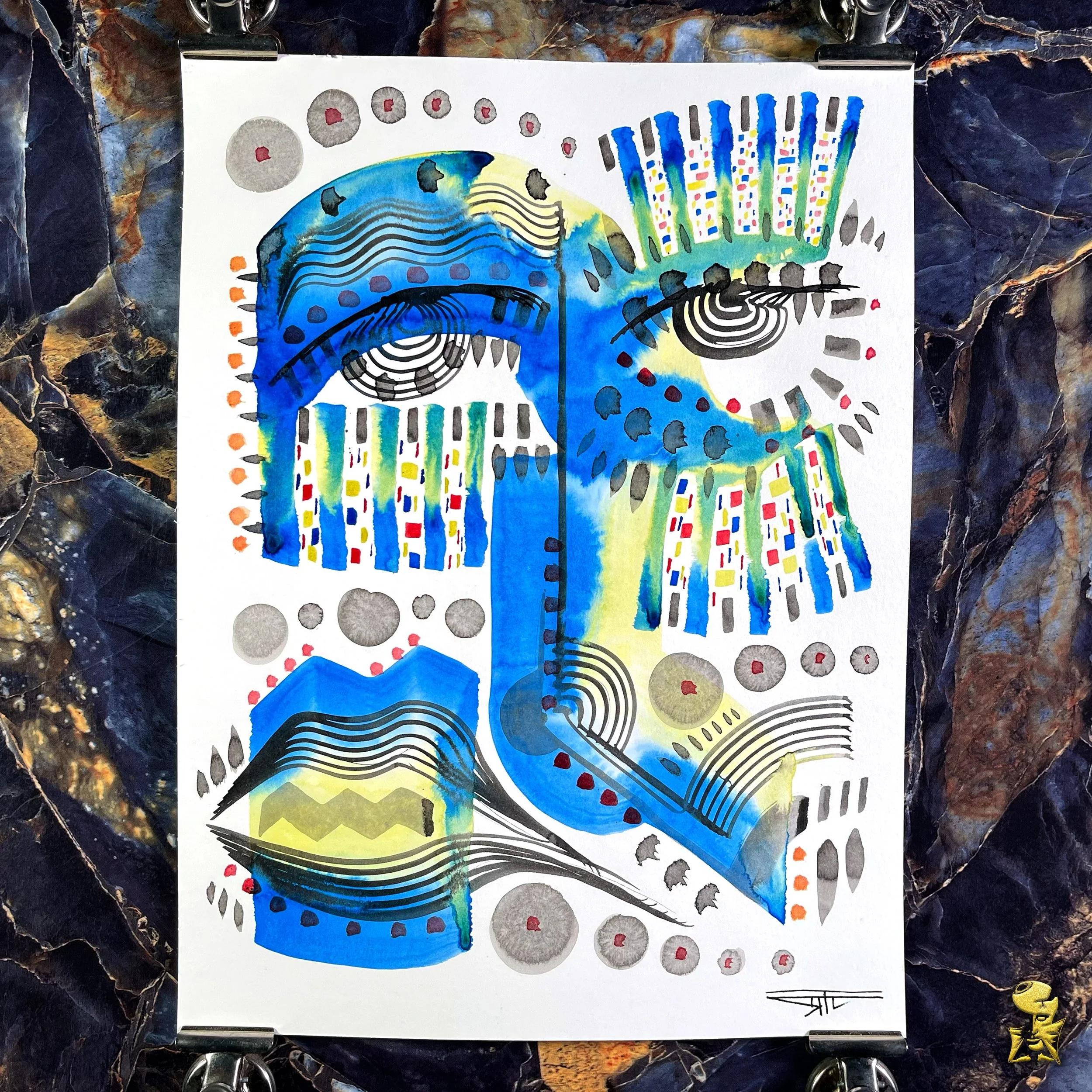 #2337 The Many Faces: Abstract Ink Painting by Ray Taylor