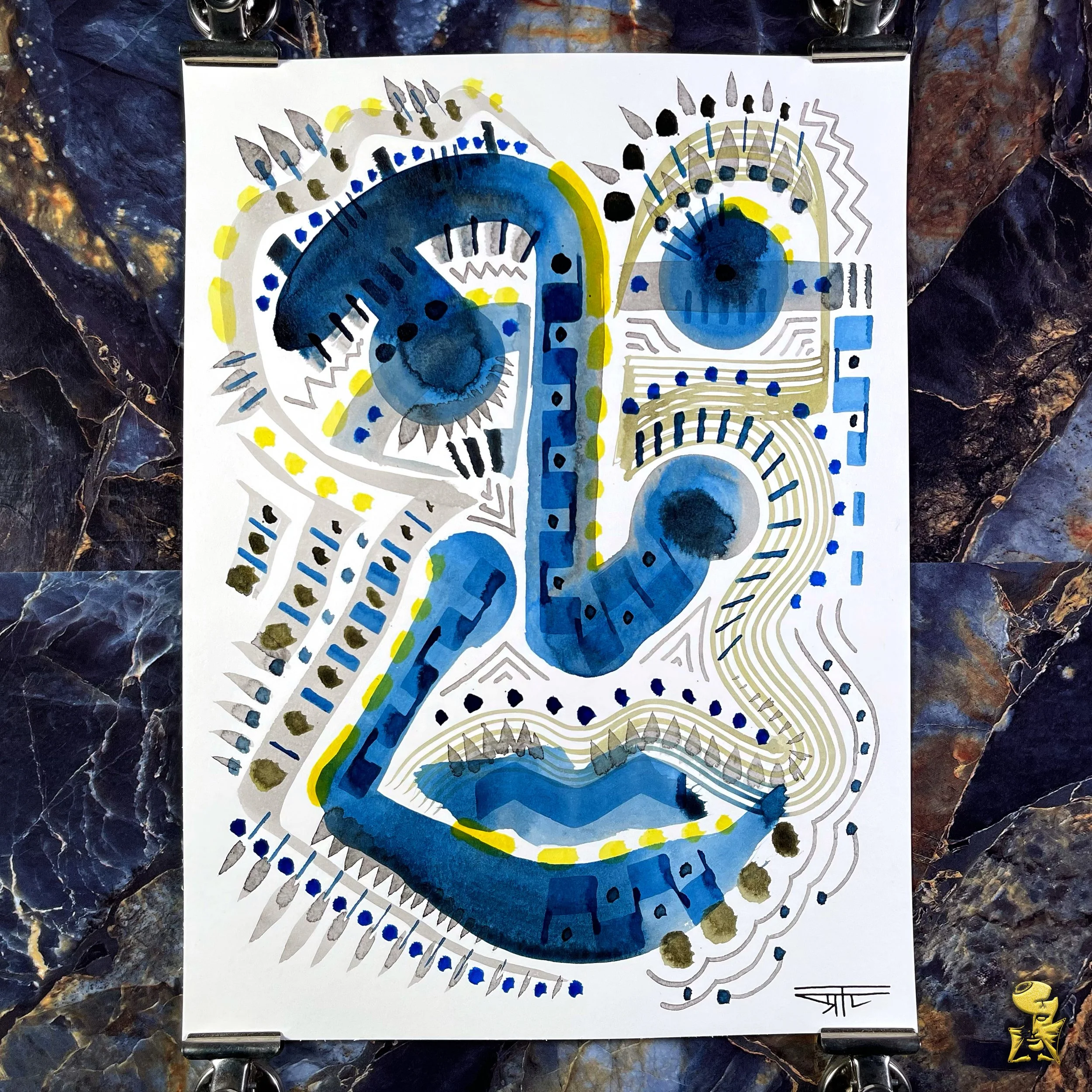 #2340 The Many Faces: Abstract Ink Painting by Ray Taylor