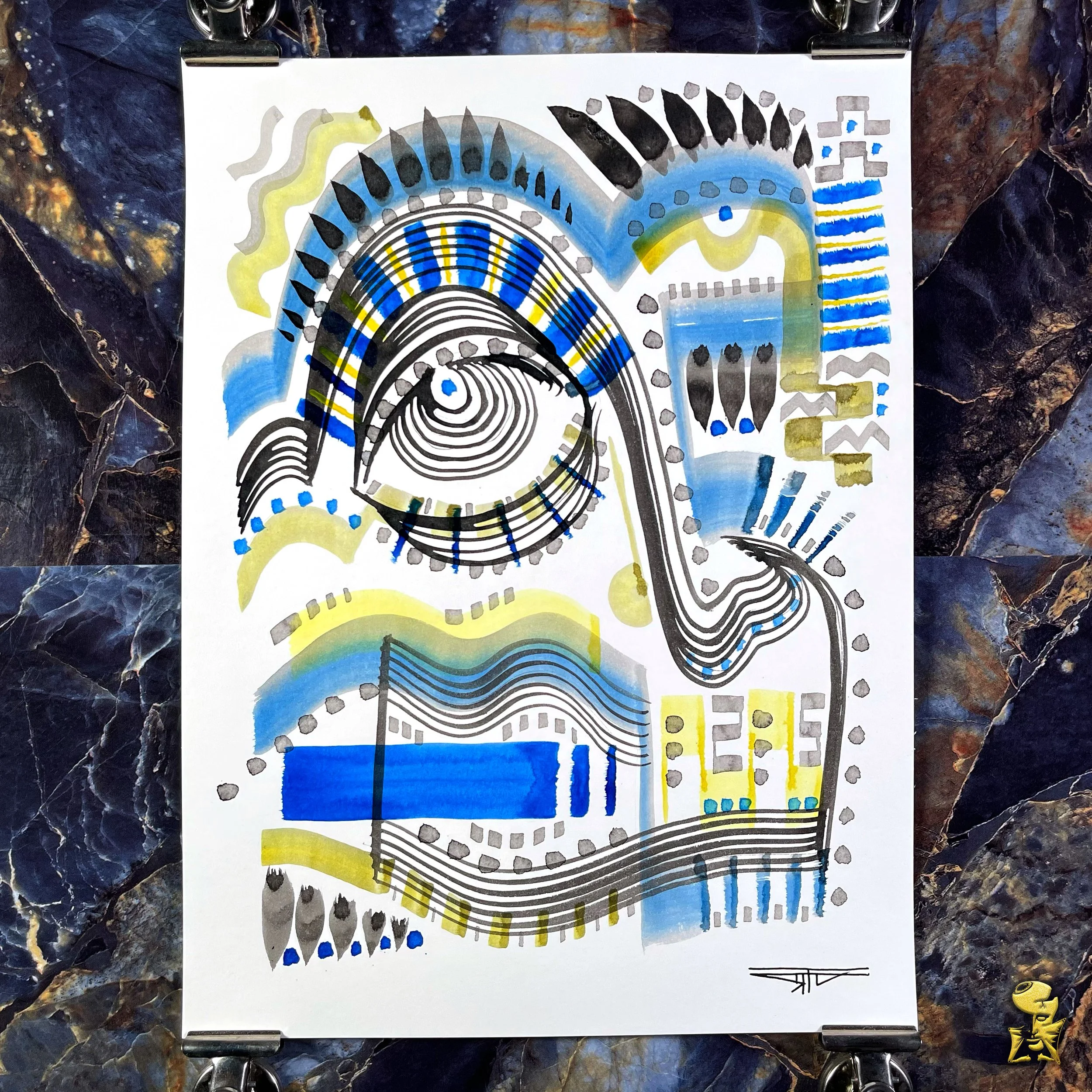 #2342 The Many Faces: Abstract Ink Painting by Ray Taylor